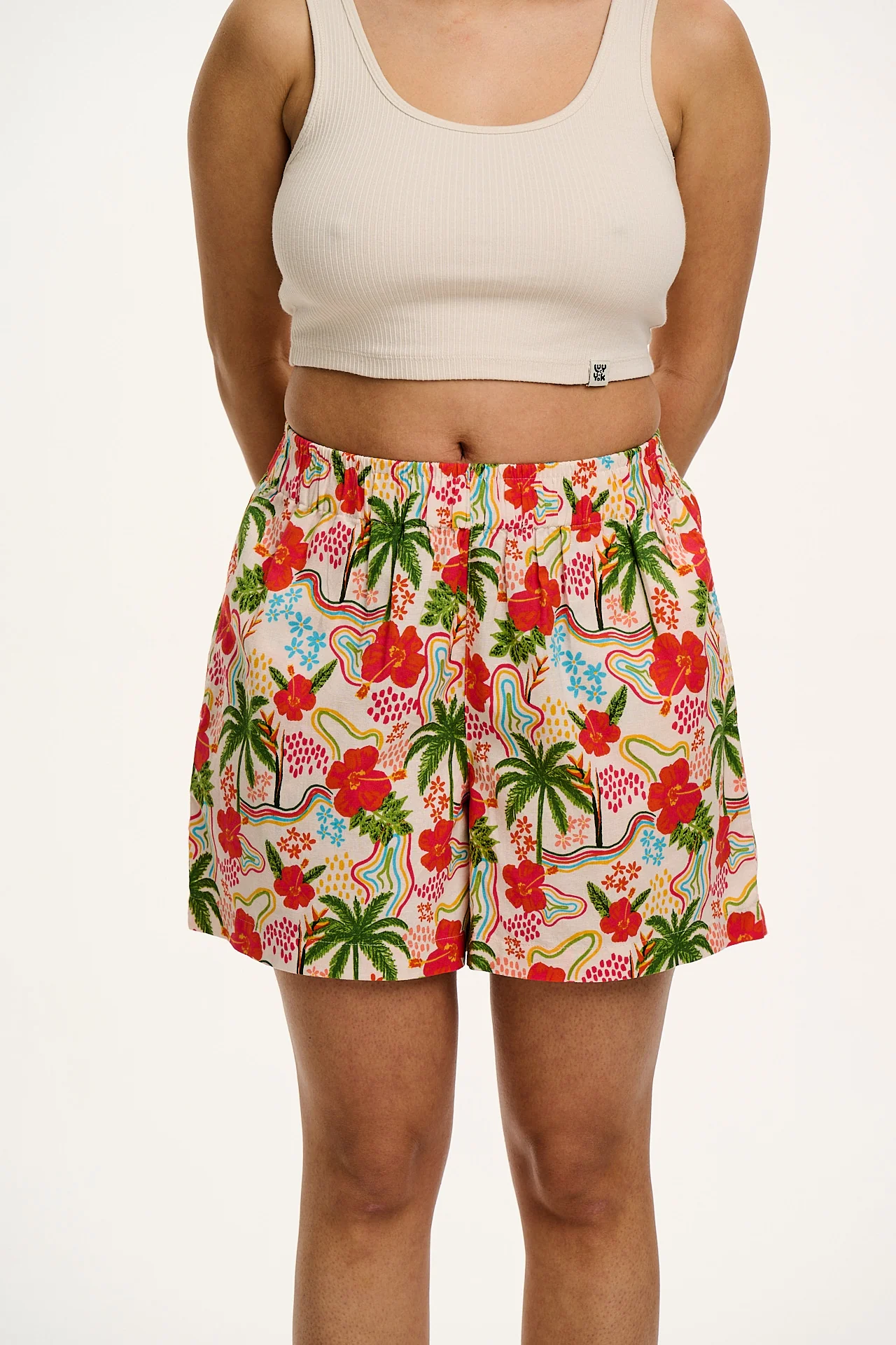 Jessie - Cotton & Linen Shorts in Totally Tropical Print - Image 9