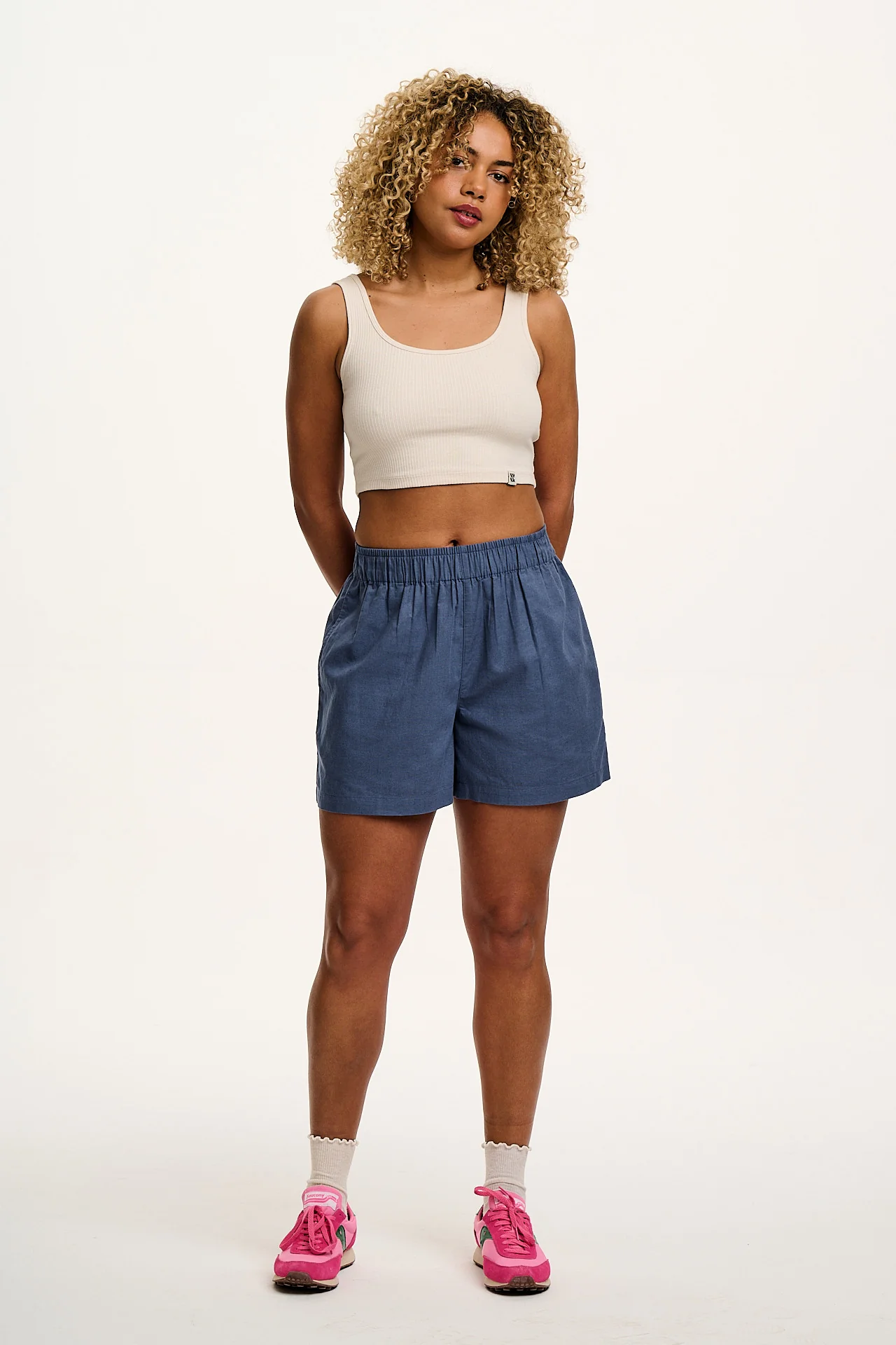 Jessie - Cotton & Linen Shorts in Vintage Indigo - Image 4