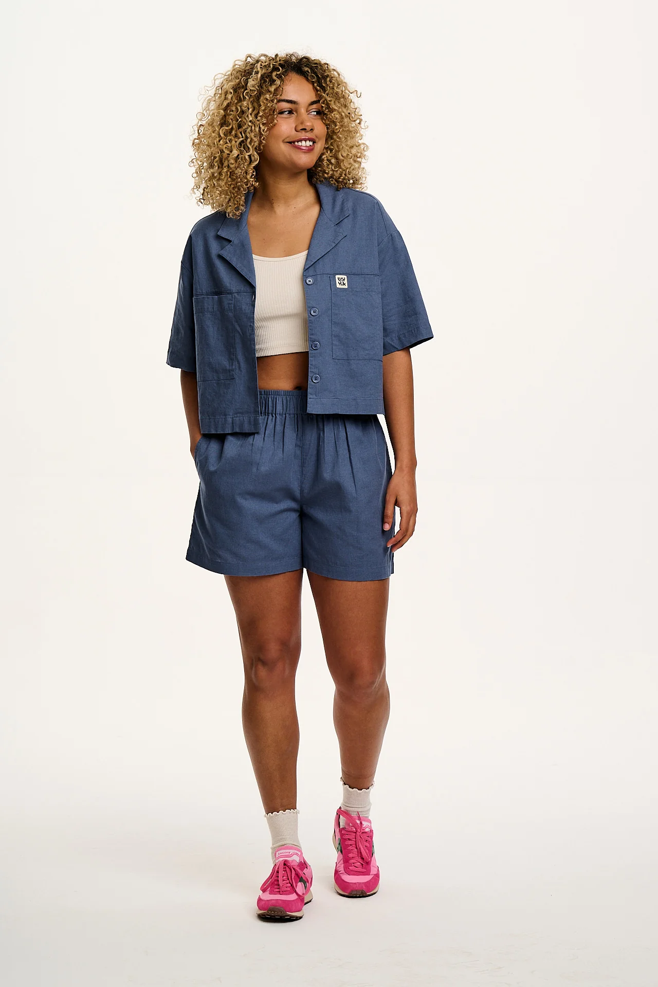 Jessie - Cotton & Linen Shorts in Vintage Indigo - Image 5