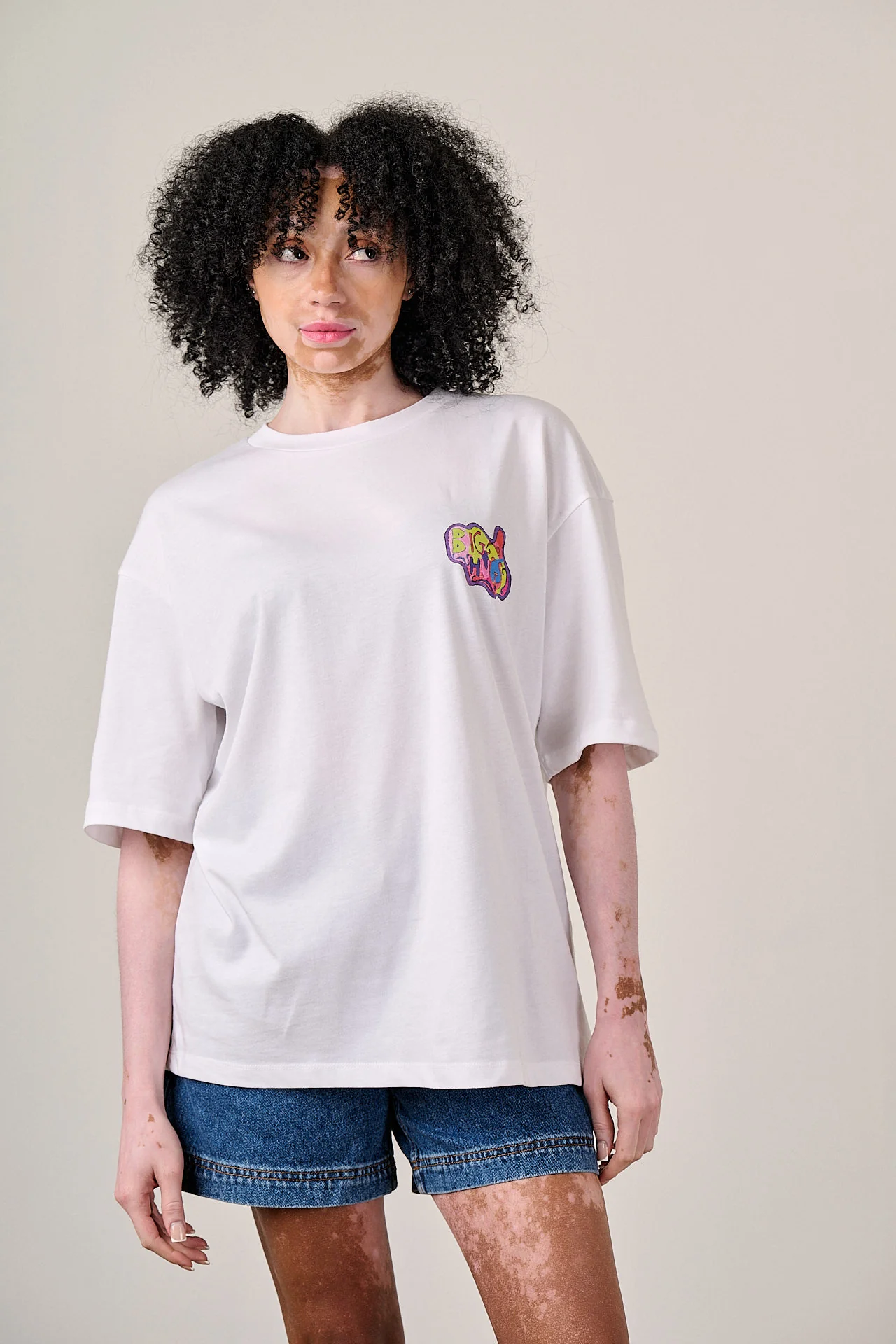 L.E Benny - Oversized Cotton T-Shirt in Arthouse & Yak: White Digital Frame - Image 3