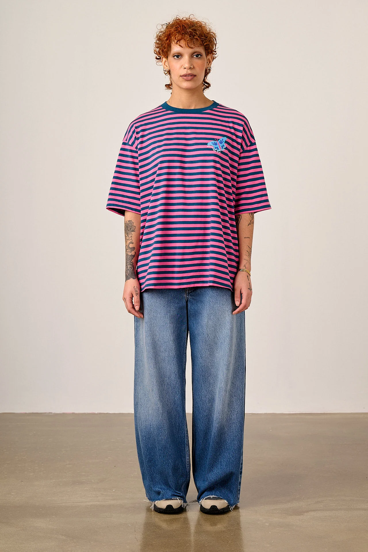 L.E Benny - Oversized Cotton T-Shirt in Brooke Hornsby & Yak Stripe - Image 3