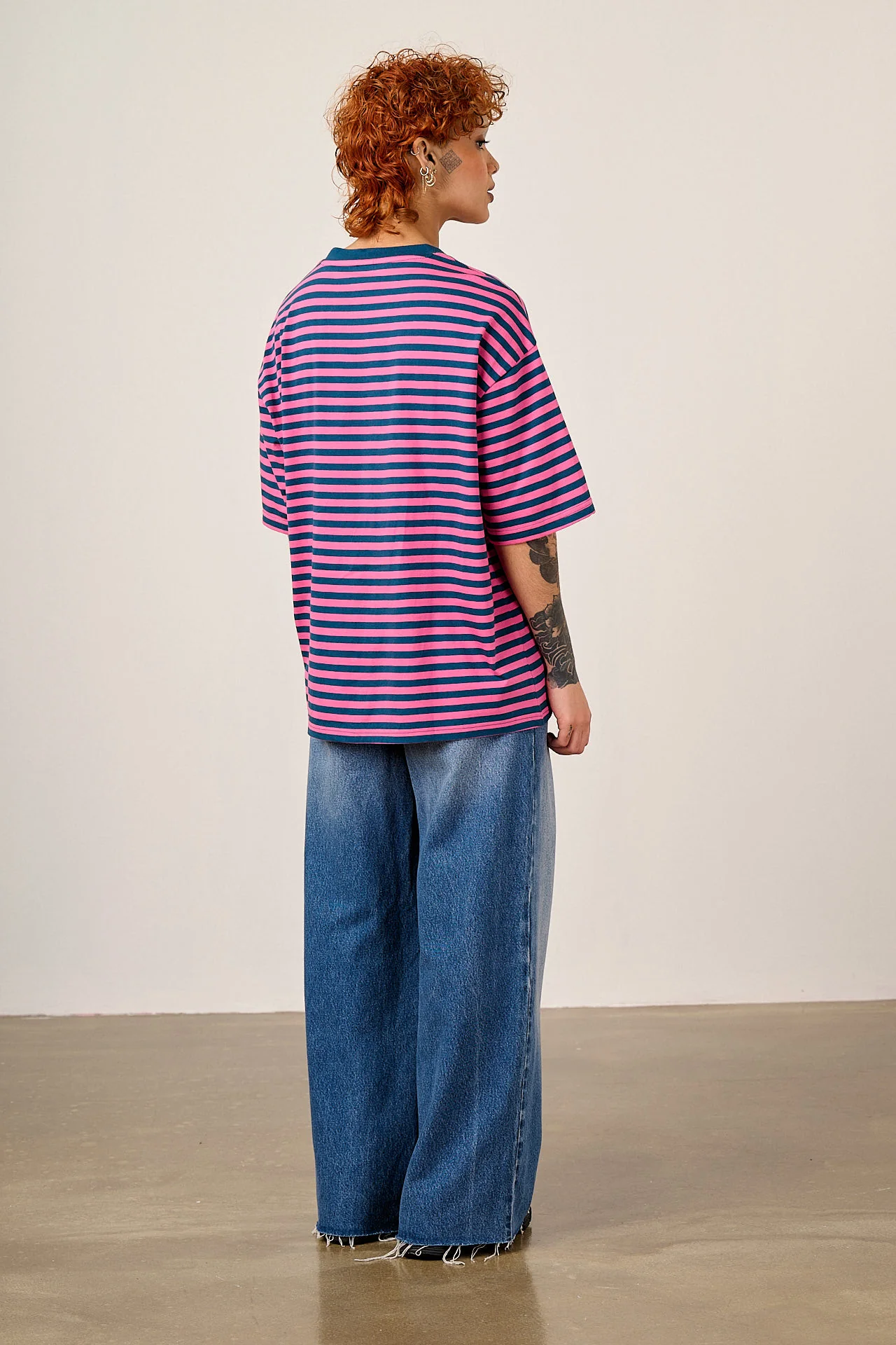 L.E Benny - Oversized Cotton T-Shirt in Brooke Hornsby & Yak Stripe - Image 4