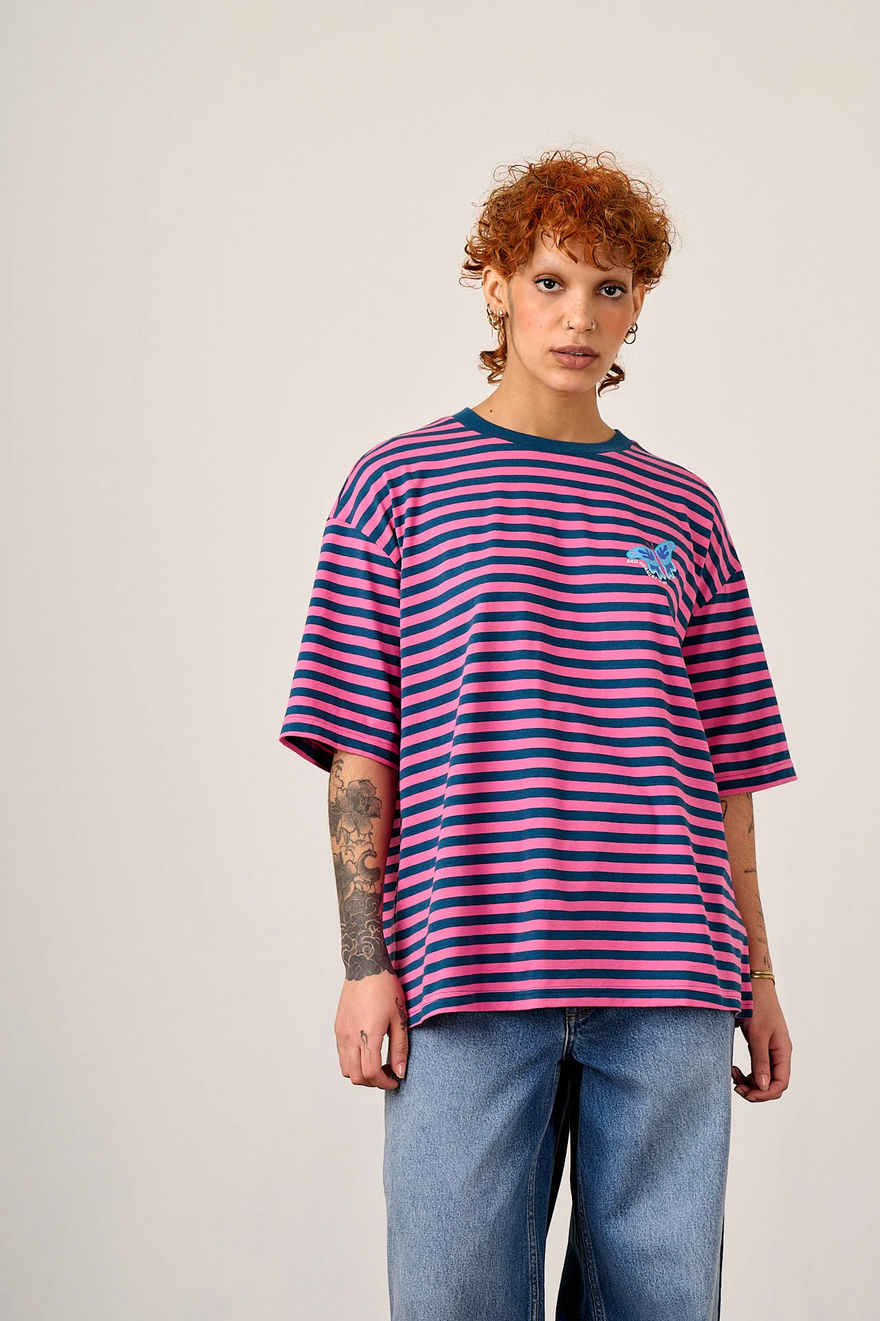 L.E Benny - Oversized Cotton T-Shirt in Brooke Hornsby & Yak Stripe - Image 5