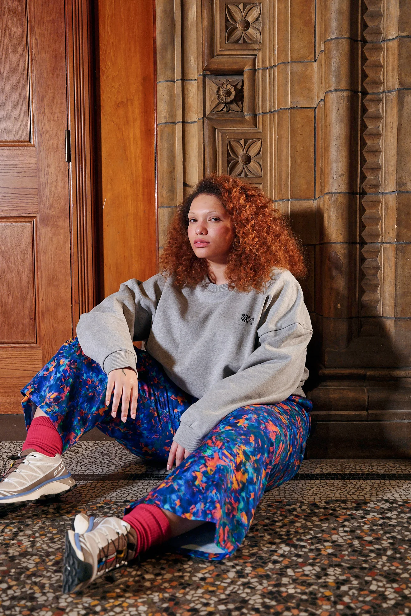 L.E. Chuck - Wide Leg Cotton Trousers in Digital Blur Natural History Museum & Yak - Image 4
