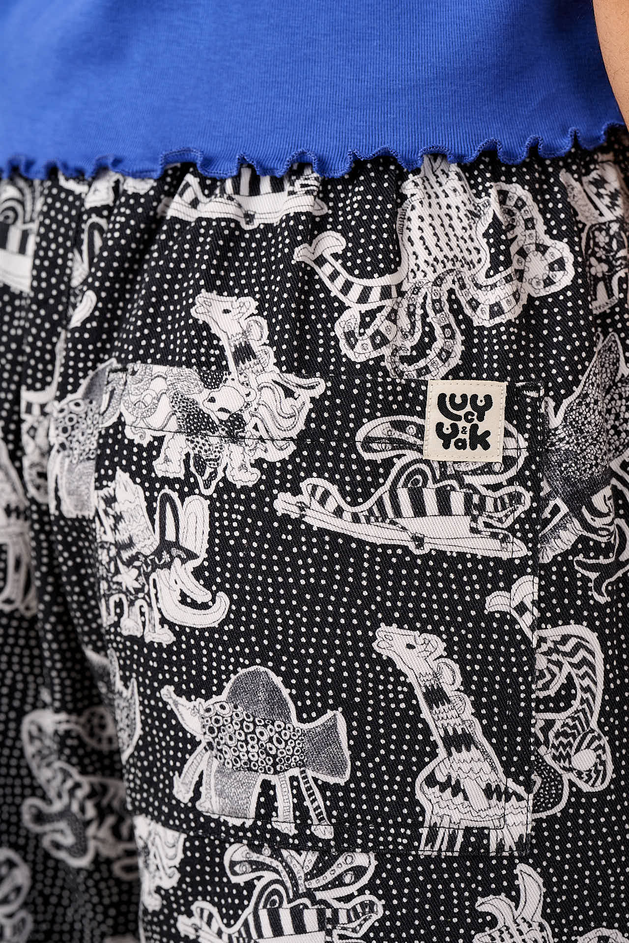 L.E Chuck - Wide Leg Cotton Trousers in Black & White Arthouse & Yak - Image 3