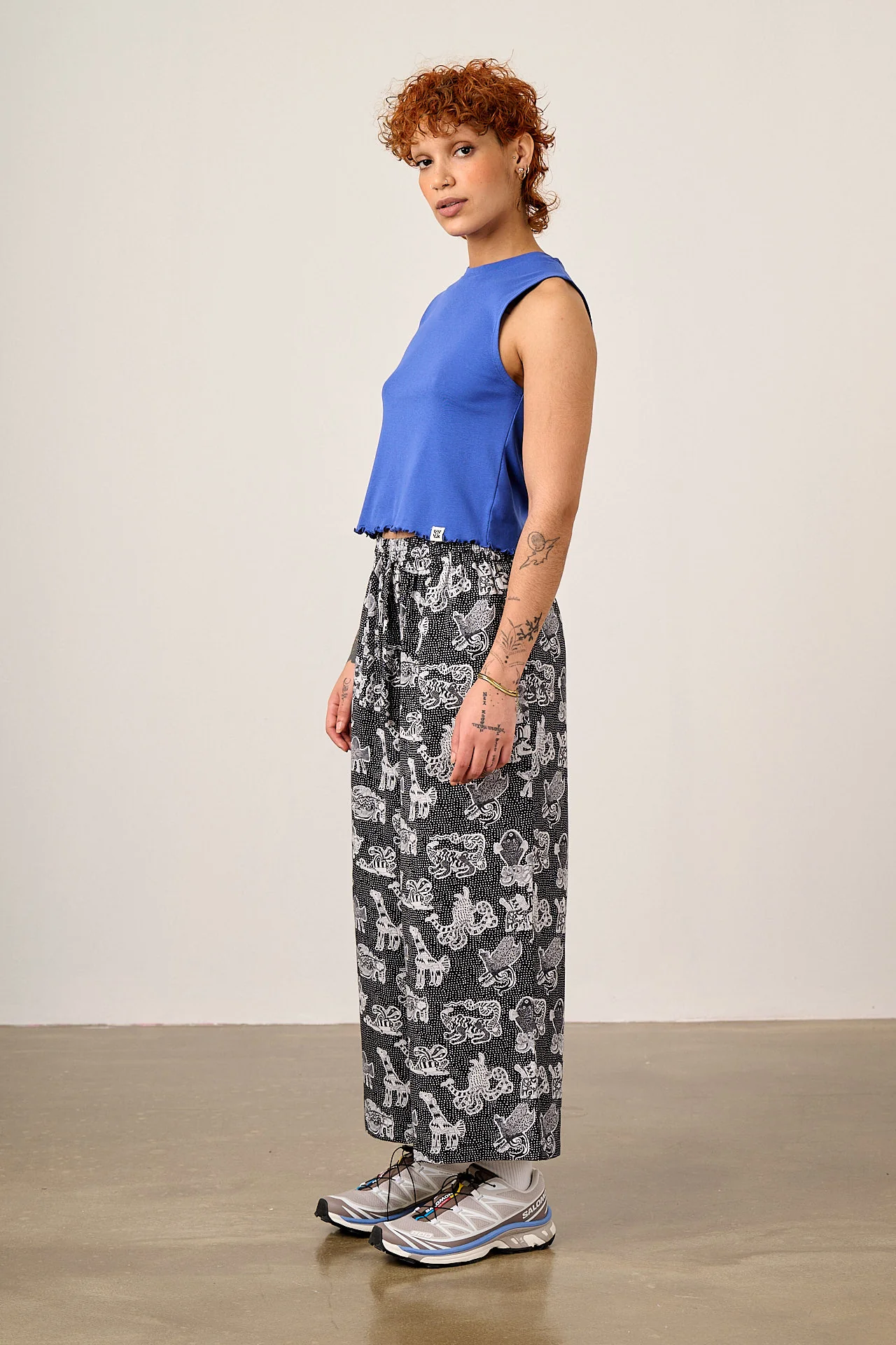 L.E Chuck - Wide Leg Cotton Trousers in Black & White Arthouse & Yak - Image 5