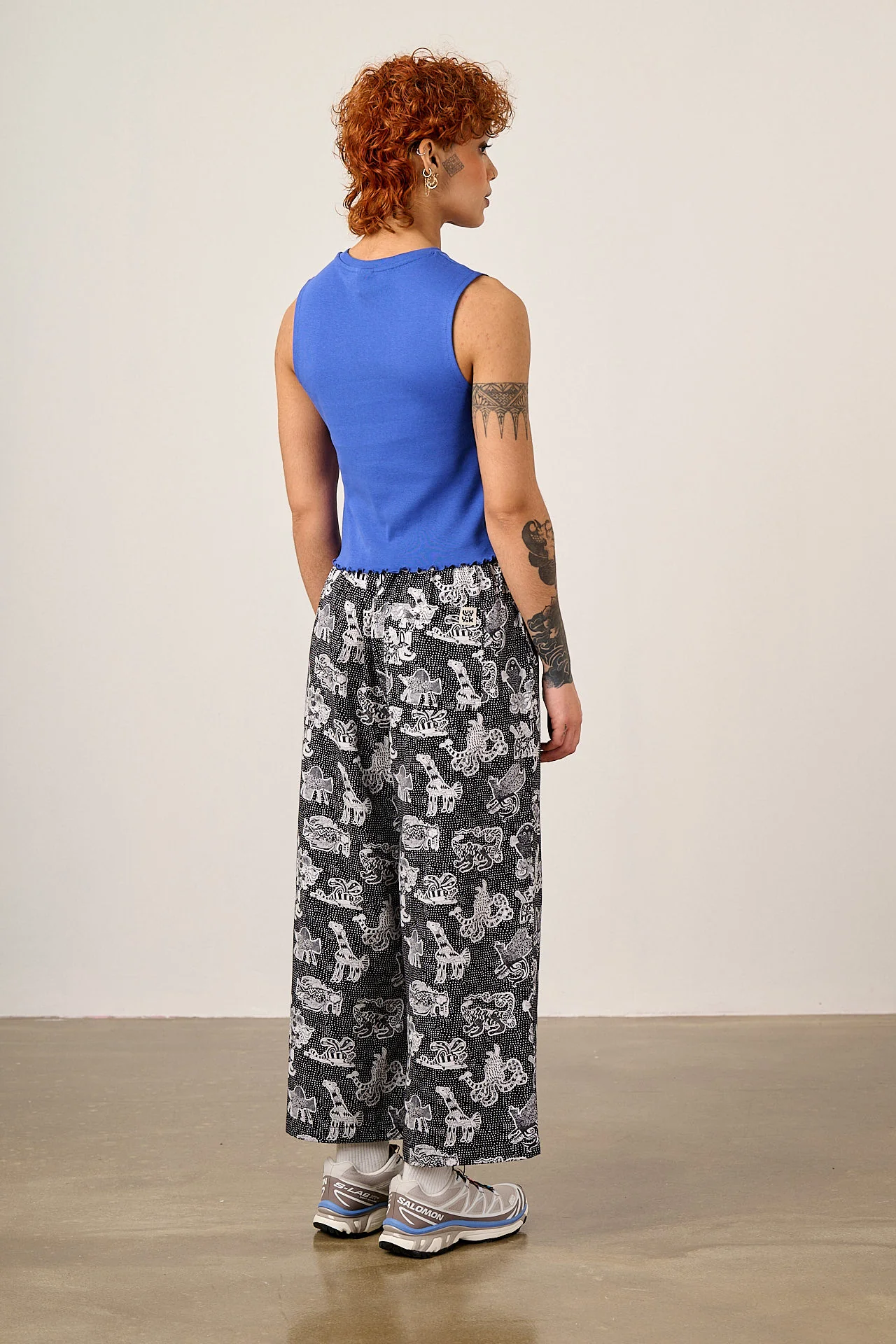 L.E Chuck - Wide Leg Cotton Trousers in Black & White Arthouse & Yak - Image 7
