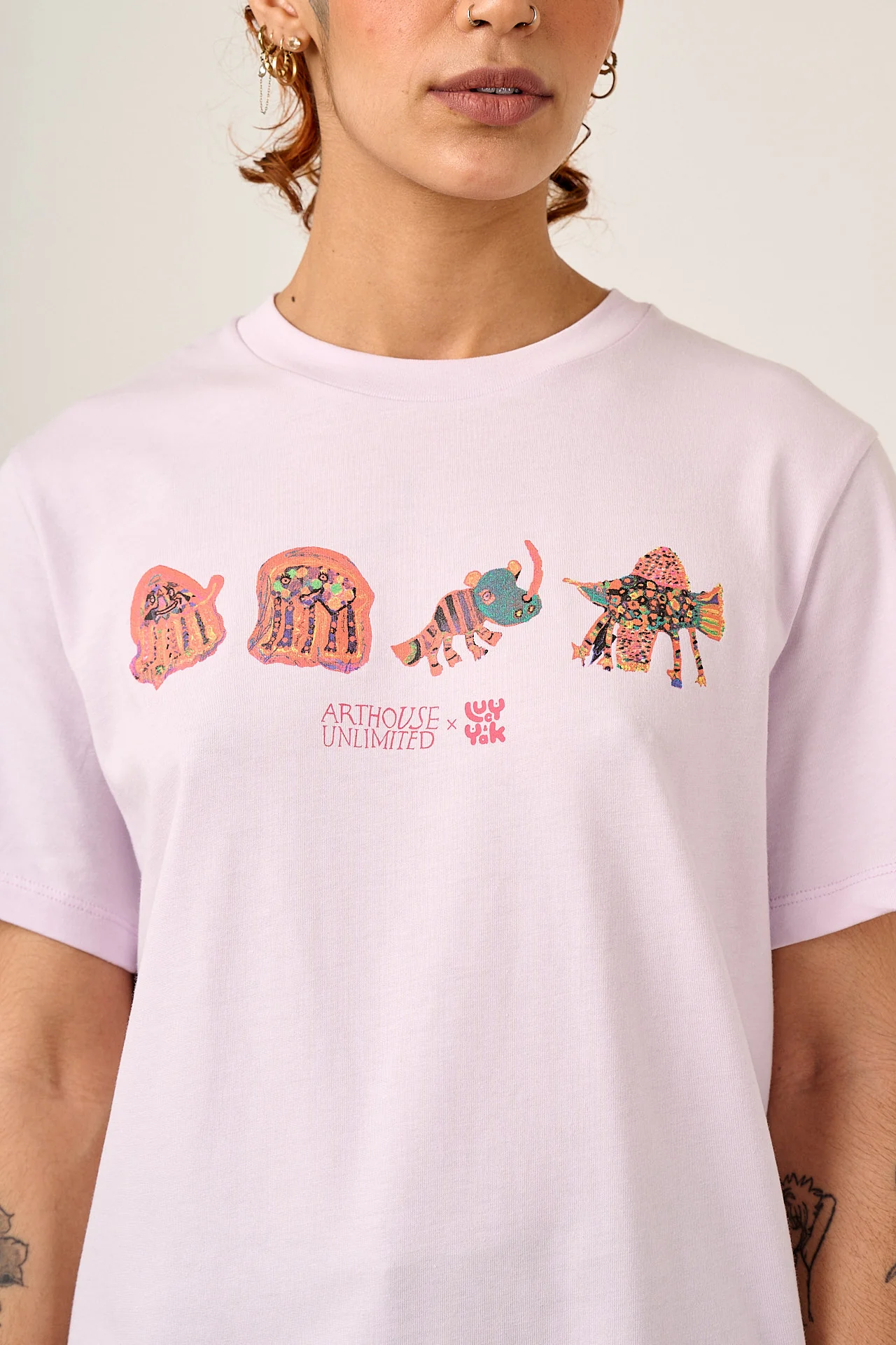 L.E Denver - Cotton T-Shirt in Arthouse & Yak: Lilac Fantasy Animals - Image 3