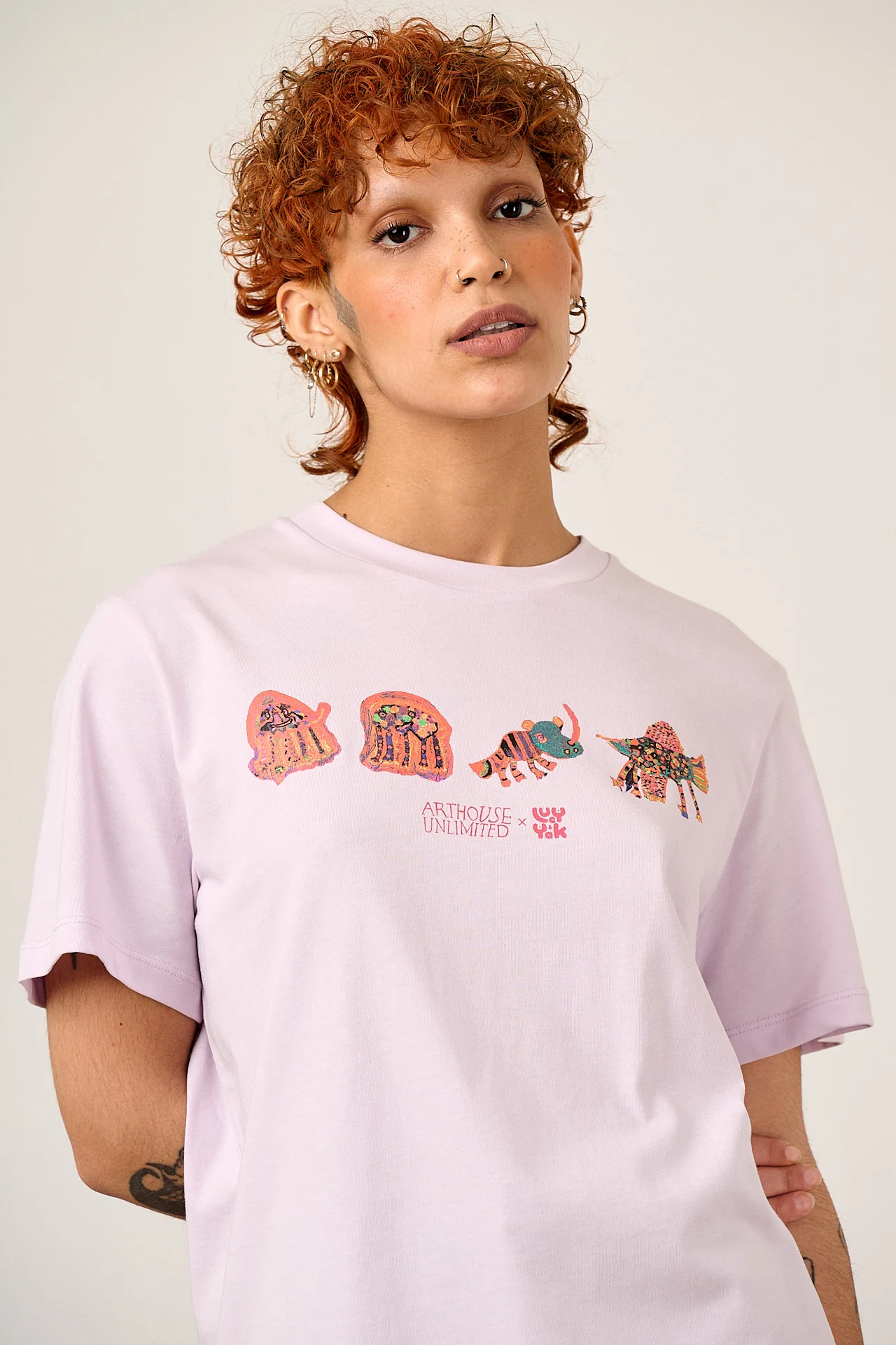 L.E Denver - Cotton T-Shirt in Arthouse & Yak: Lilac Fantasy Animals - Image 5