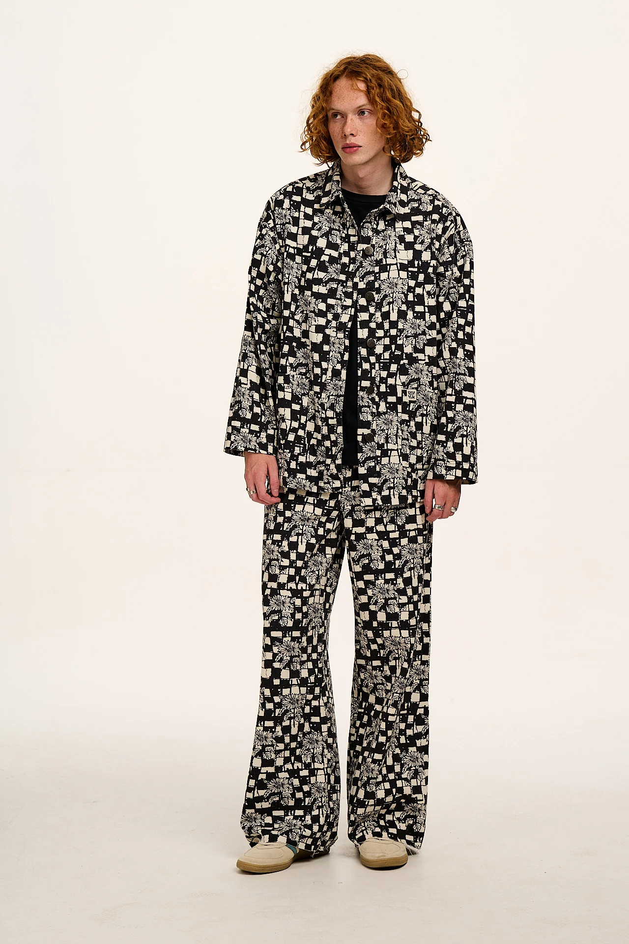 L.E. Olly - Cotton Jacket in Black & White Sunflower Check - Image 5