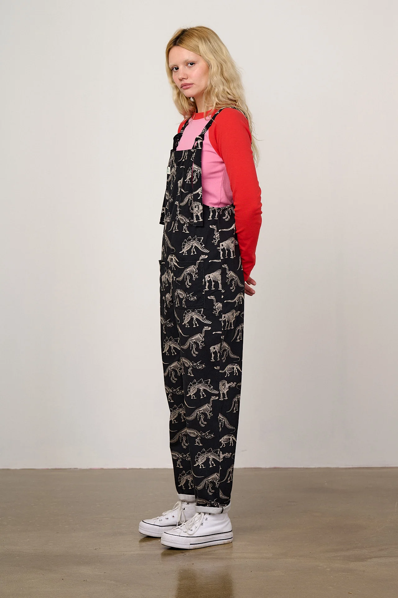 L.E. Original - Cotton Dungaree in B&W Dinosaur Natural History Museum & Yak - Image 3