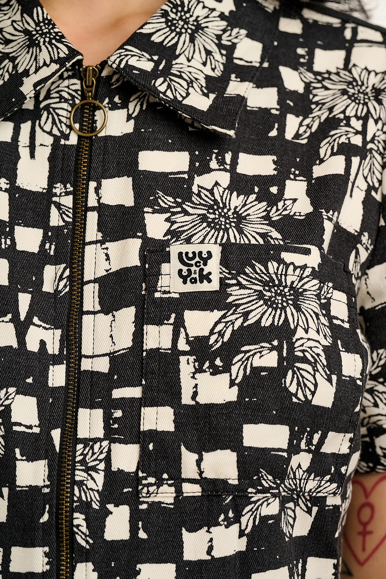 L.E. Ragan - Cotton Jumpsuit in Black & White Sunflower Check - Image 2