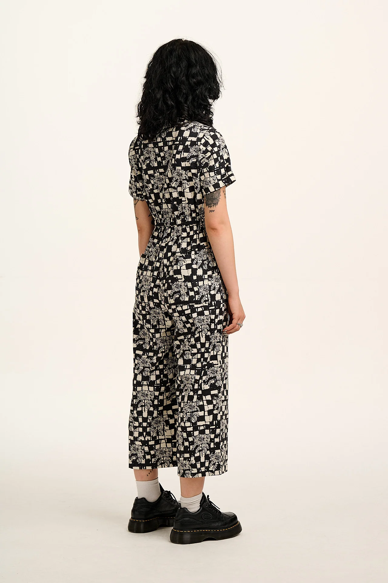 L.E. Ragan - Cotton Jumpsuit in Black & White Sunflower Check - Image 5