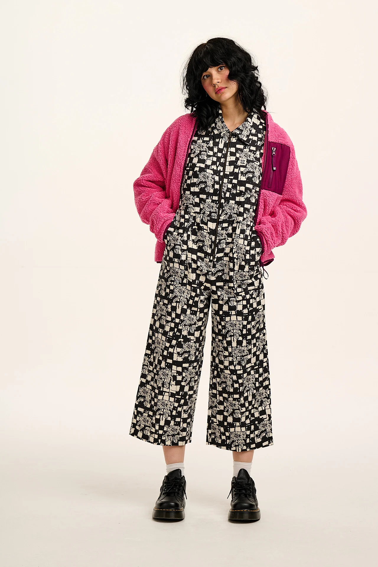 L.E. Ragan - Cotton Jumpsuit in Black & White Sunflower Check - Image 7