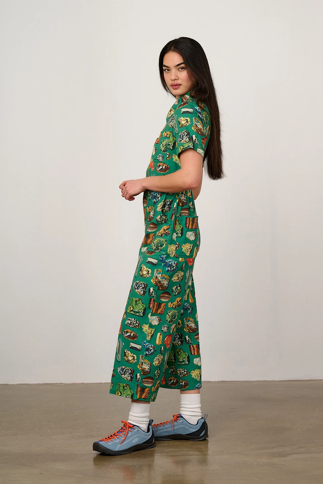 L.E Ragan - Cotton Jumpsuit in Green Minerals Natural History Museum & Yak - Image 5