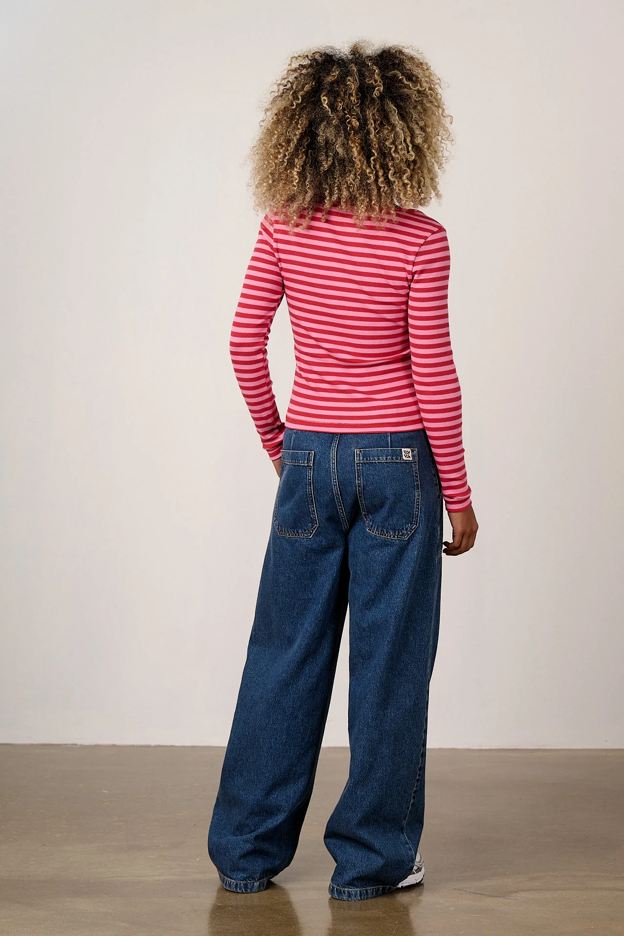 Lana - Cotton Long Sleeve Rib Top in Pink & Red Stripe - Image 4