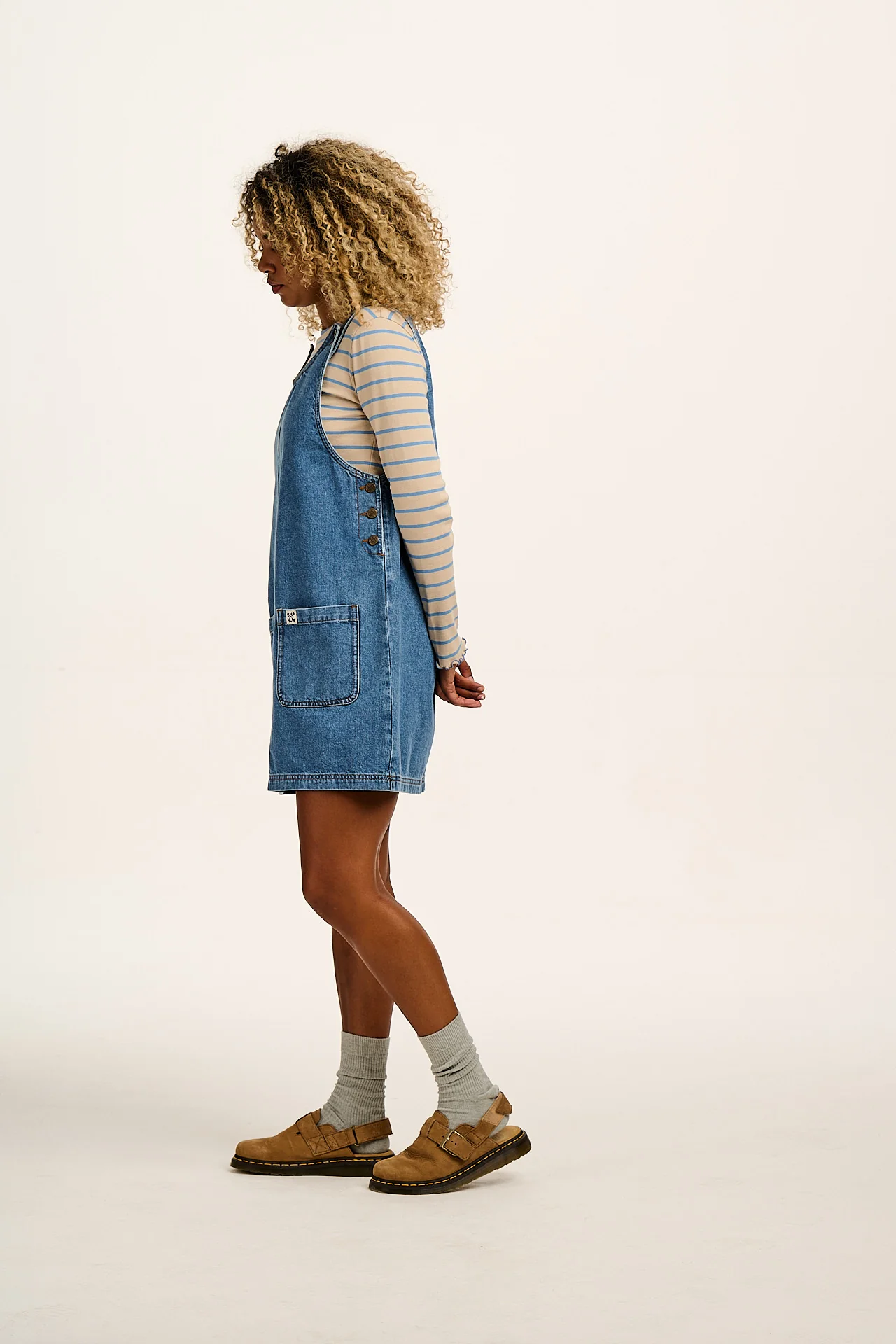 Layla - Mini Denim Dress in Mid Wash Blue - Image 3