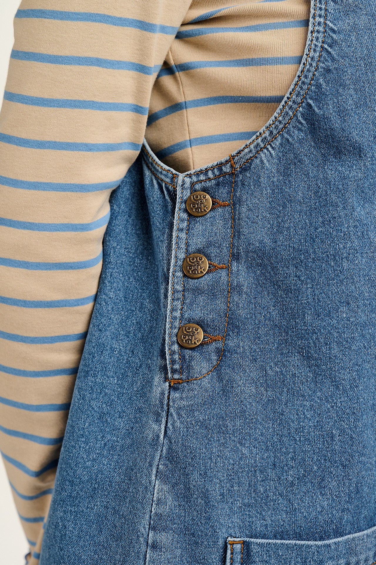 Layla - Mini Denim Dress in Mid Wash Blue - Image 5