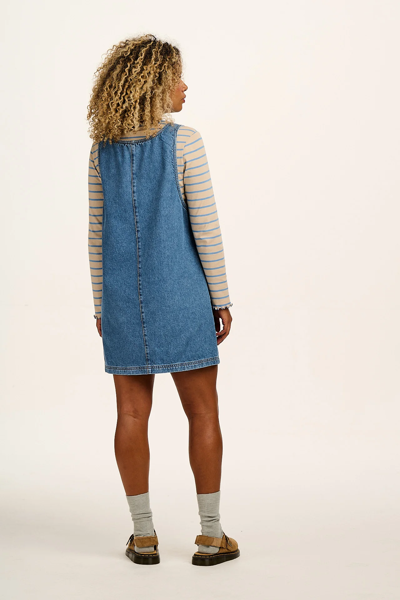 Layla - Mini Denim Dress in Mid Wash Blue - Image 7