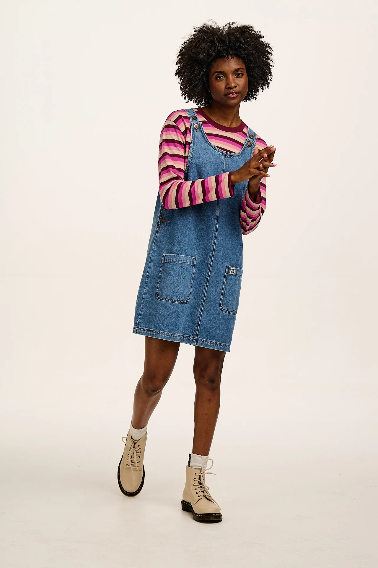 Layla - Mini Denim Dress in Mid Wash Blue - Image 8