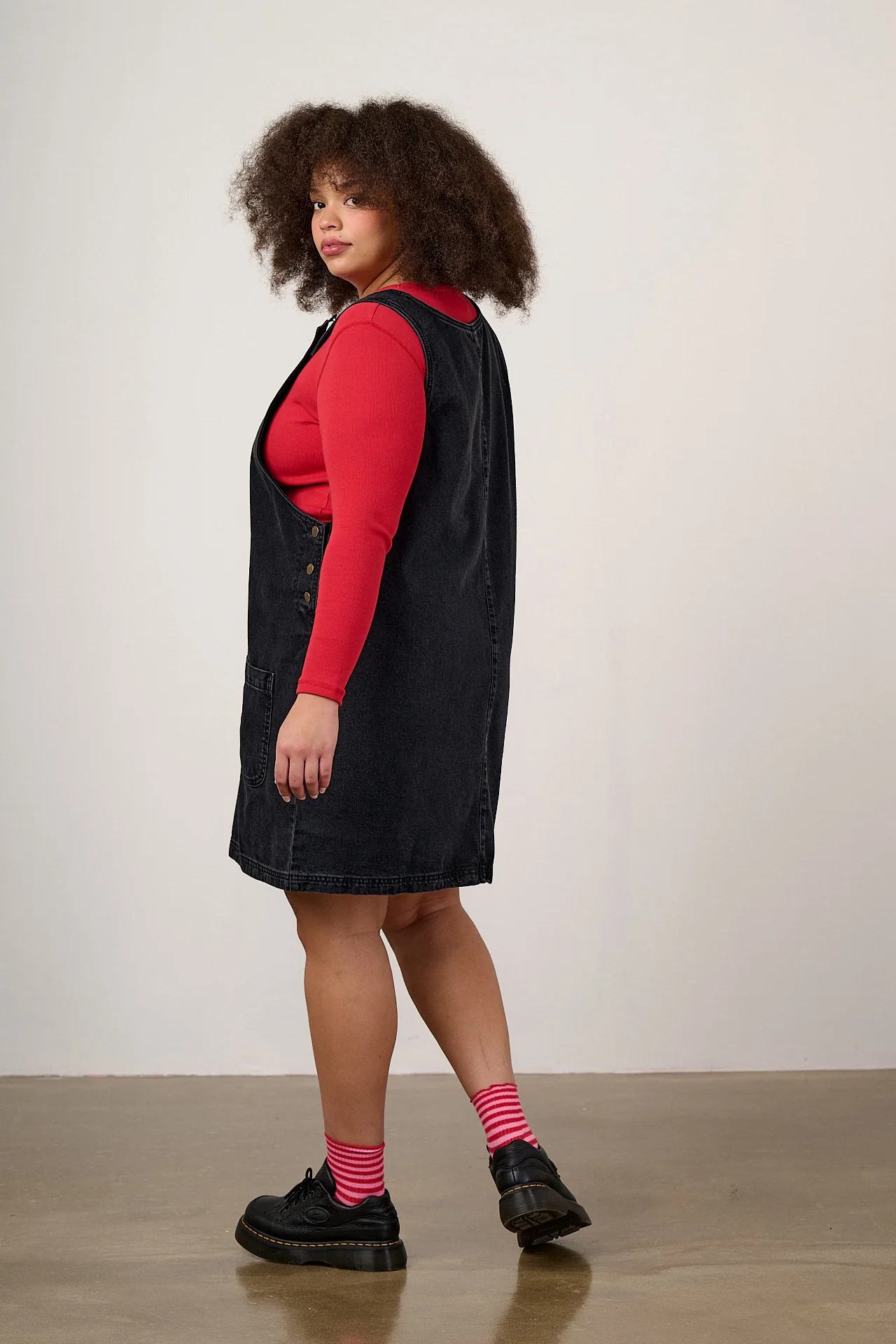 Layla - Mini Denim Dress in Washed Black - Image 11