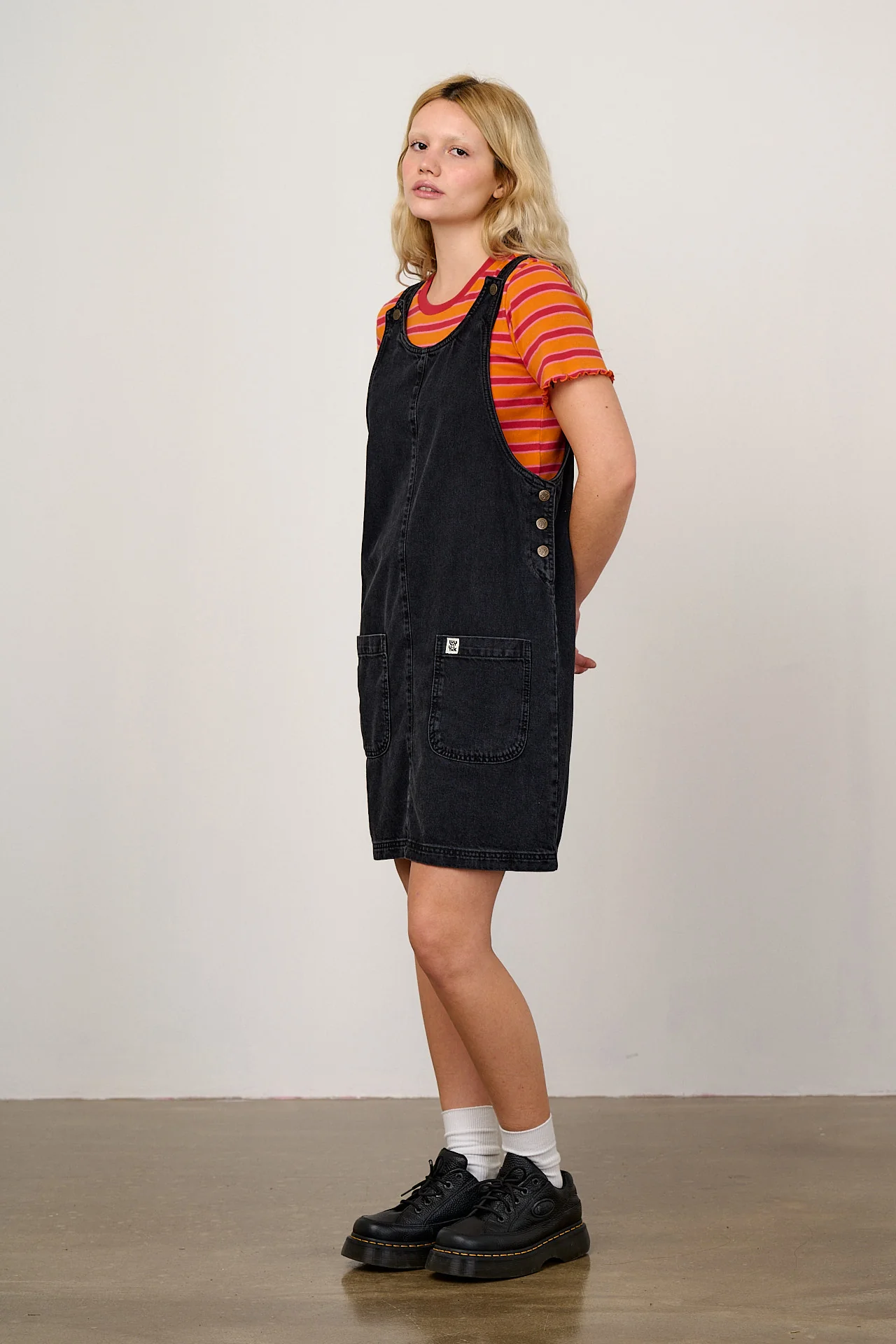 Layla - Mini Denim Dress in Washed Black - Image 3
