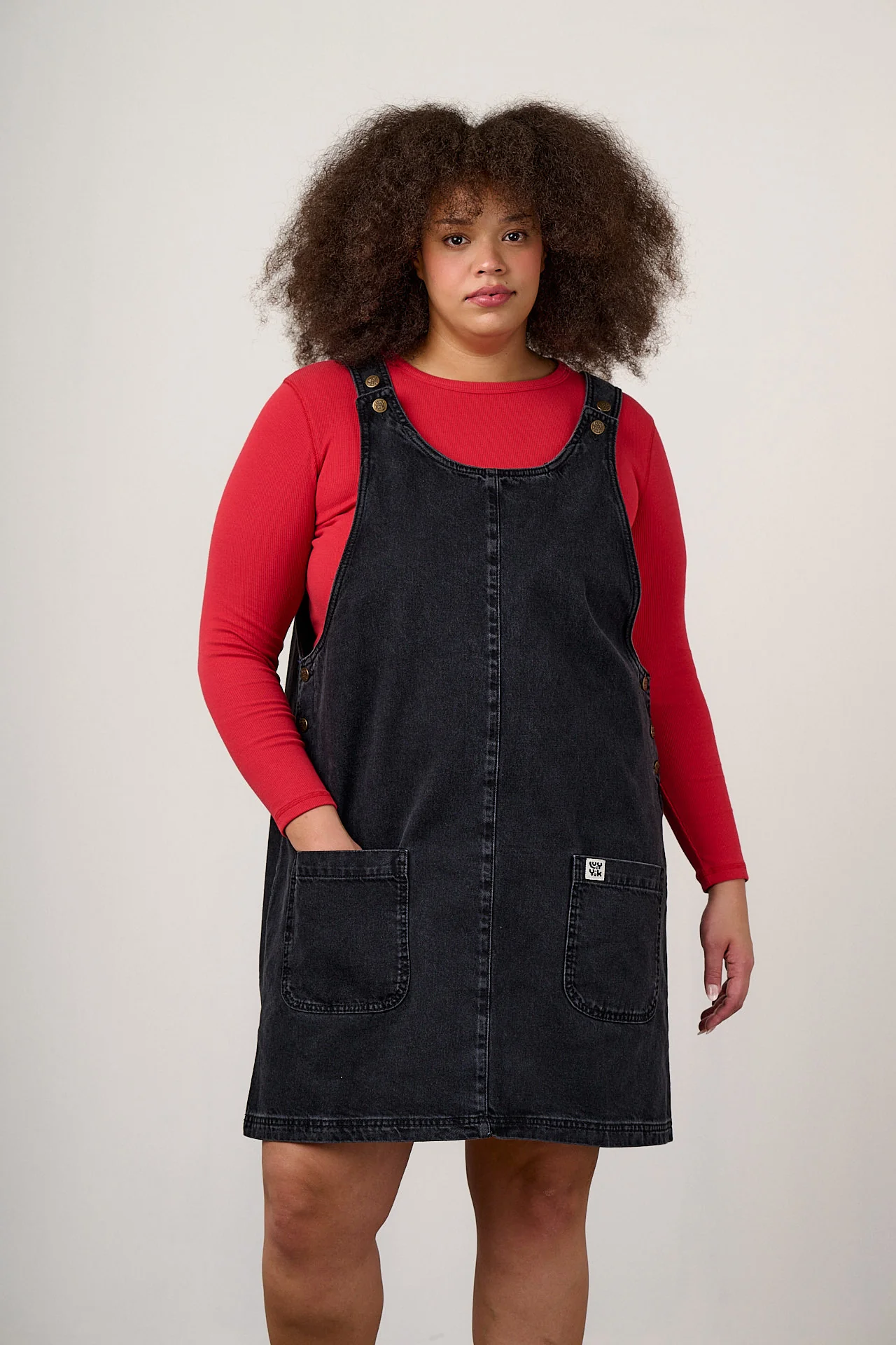 Layla - Mini Denim Dress in Washed Black - Image 8