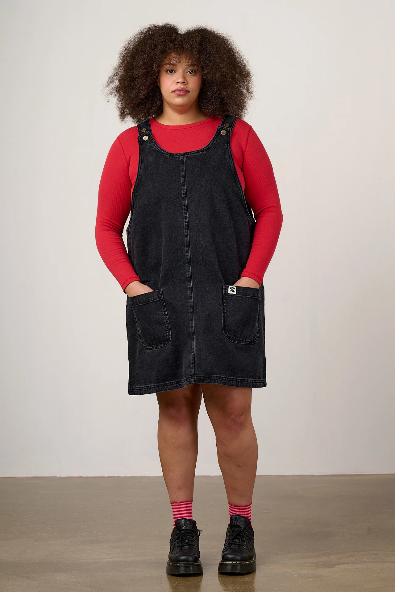 Layla - Mini Denim Dress in Washed Black - Image 9