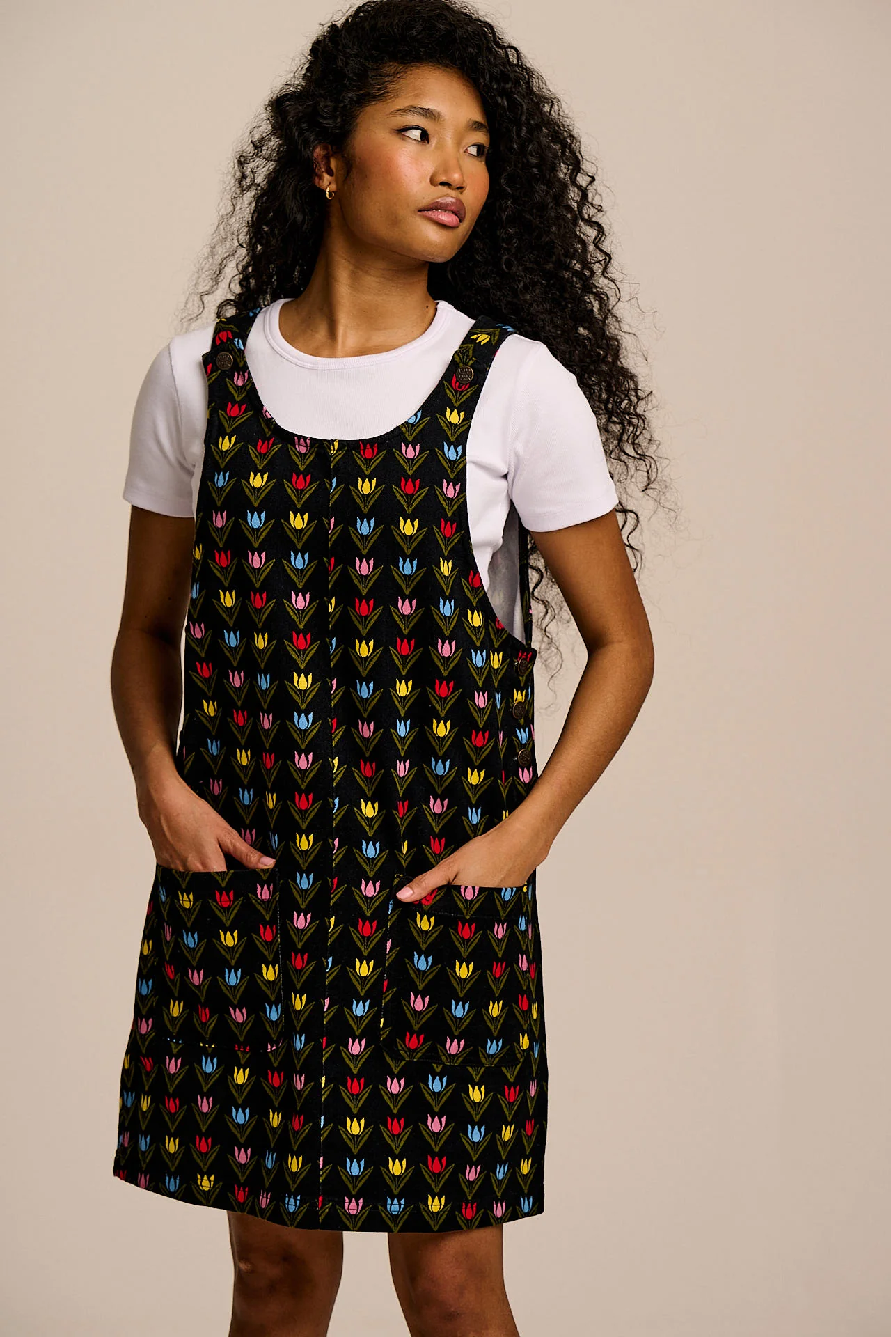 Layla - Mini Cotton Dress in Black Tulip Print - Image 4