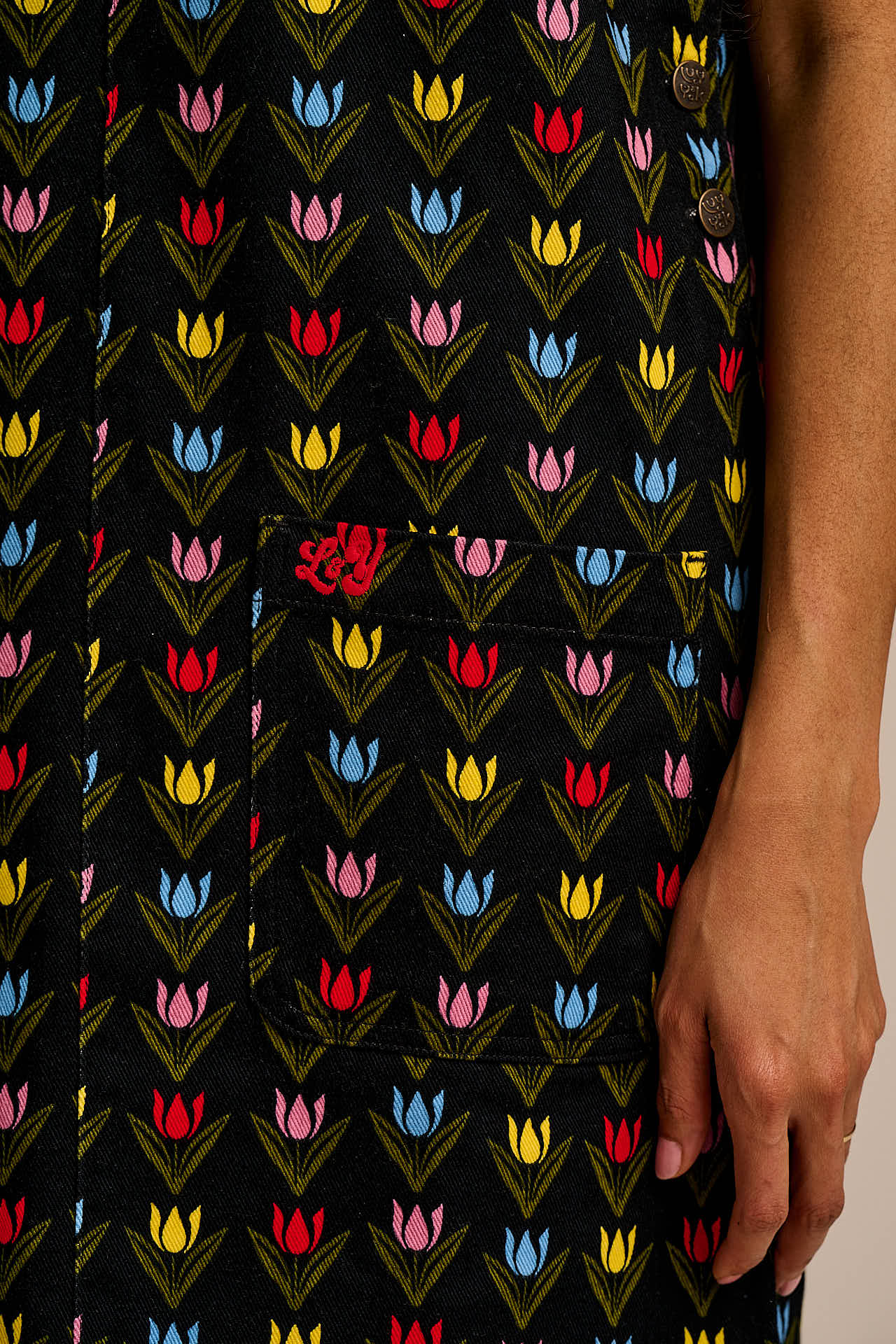 Layla - Mini Cotton Dress in Black Tulip Print - Image 5
