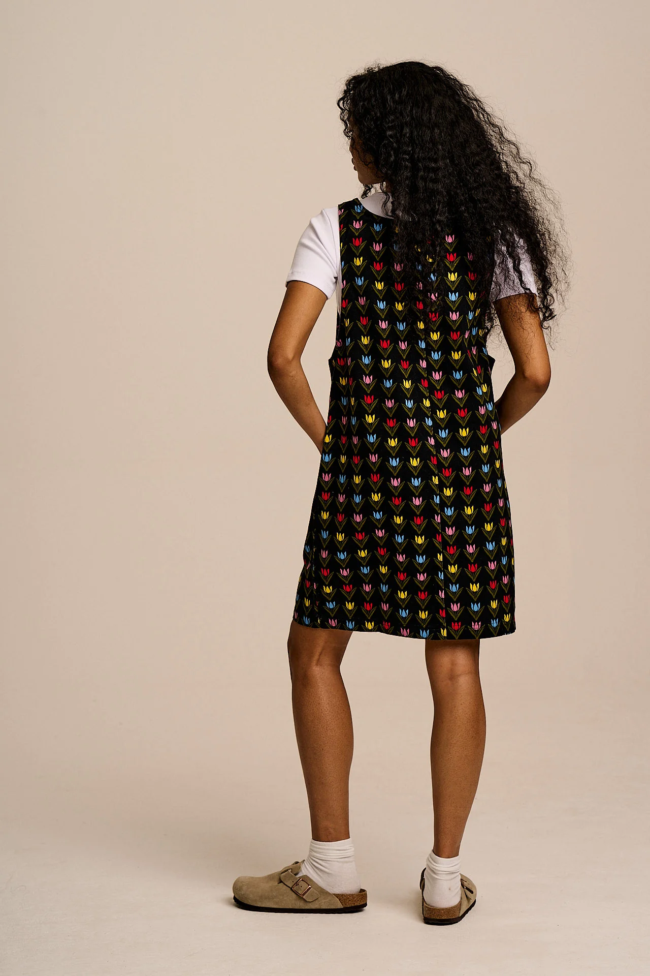 Layla - Mini Cotton Dress in Black Tulip Print - Image 6