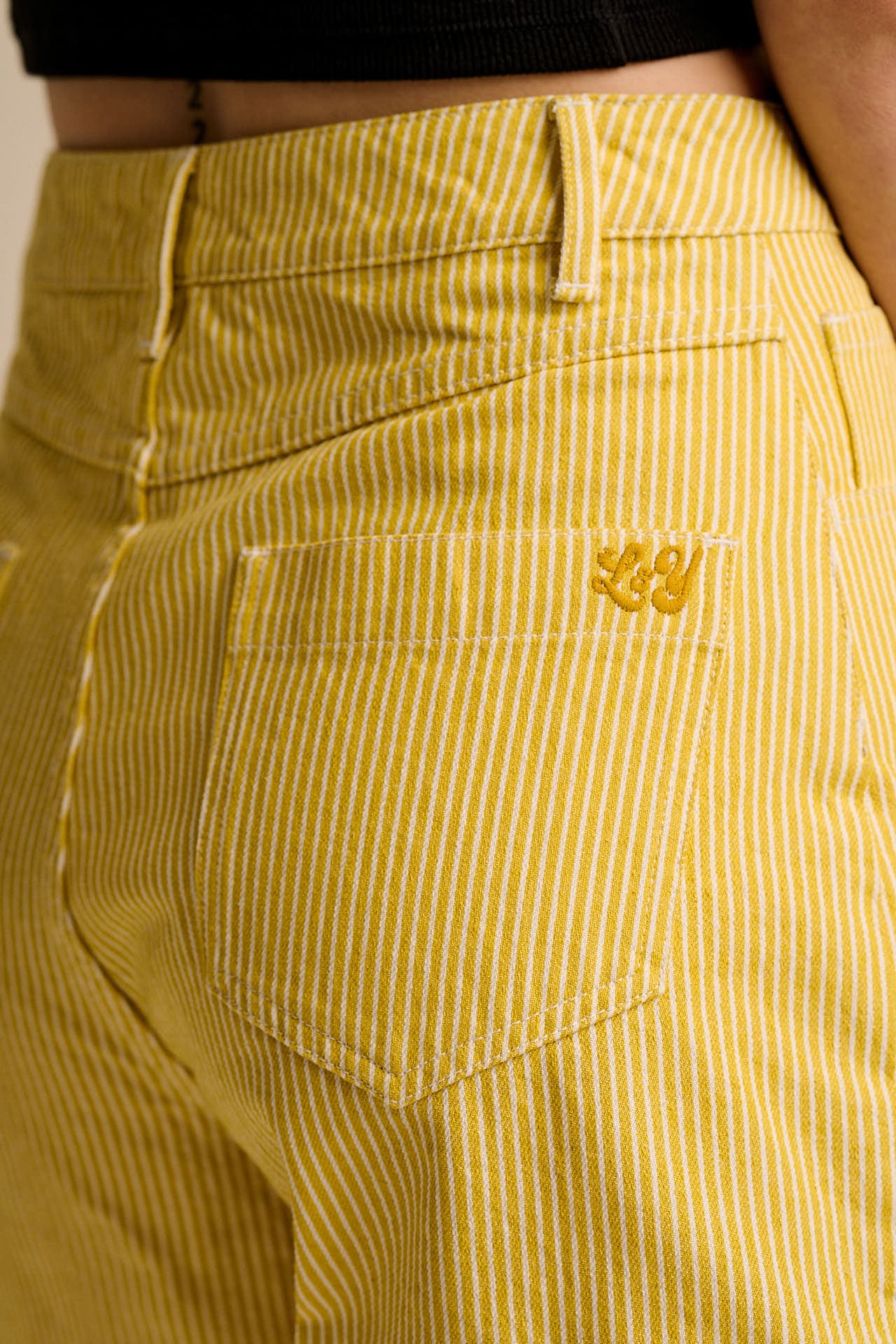 Lexi - High Waist Cotton Shorts in Lemon Hickory Stripe - Image 4
