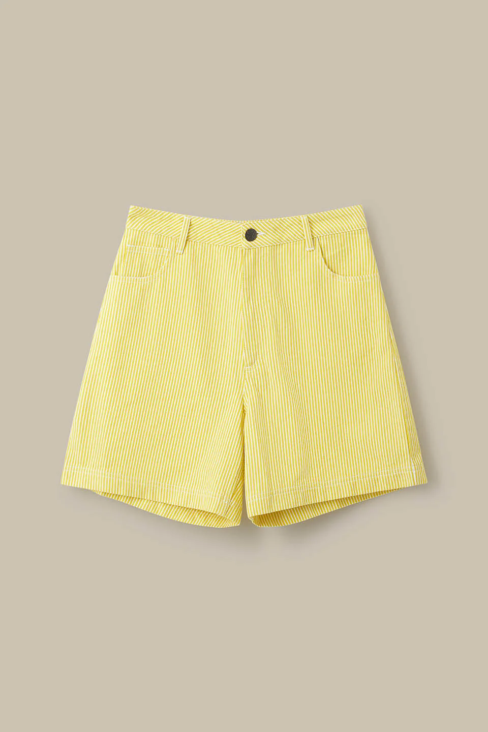 Lexi - High Waist Cotton Shorts in Lemon Hickory Stripe - Image 5