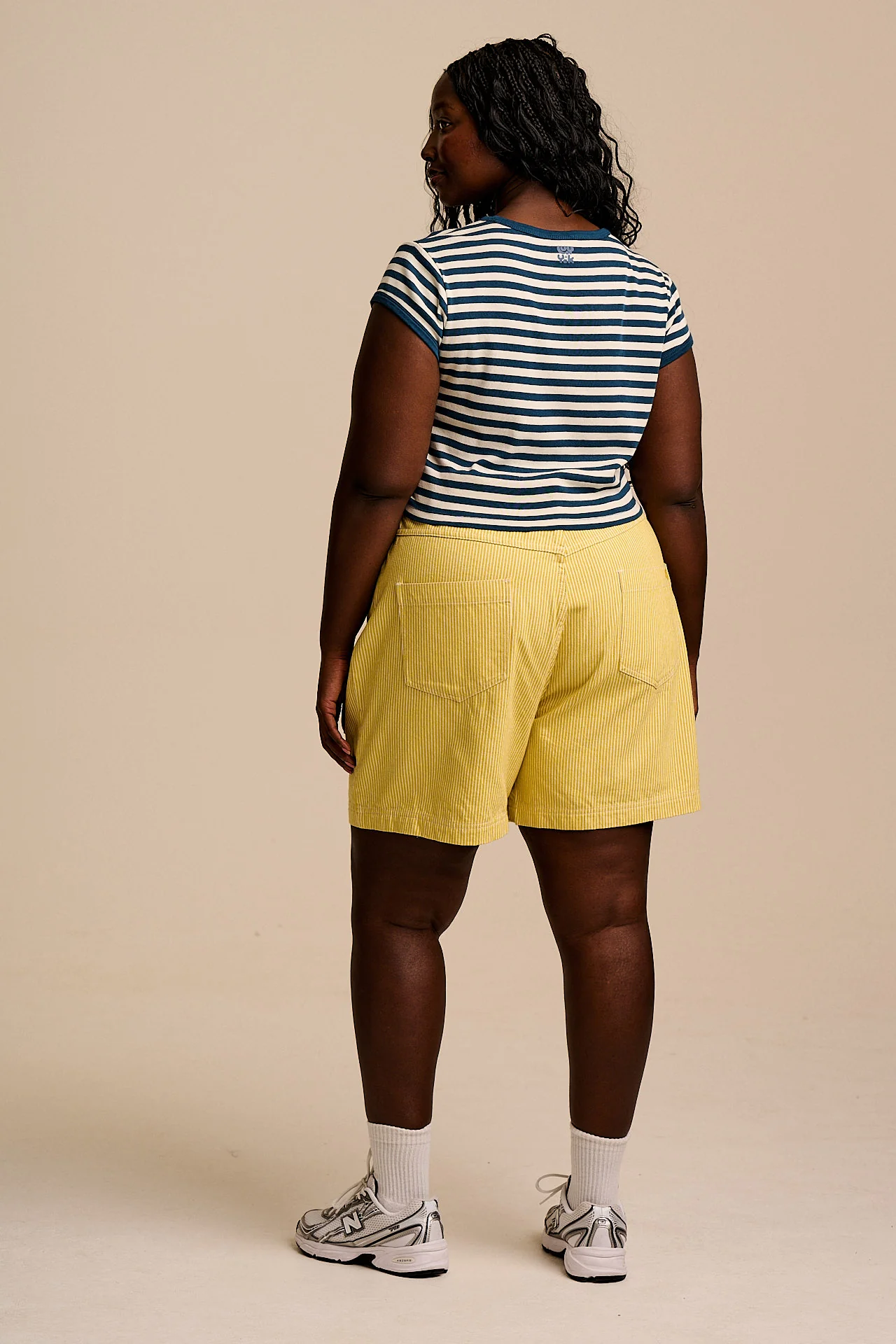 Lexi - High Waist Cotton Shorts in Lemon Hickory Stripe - Image 6