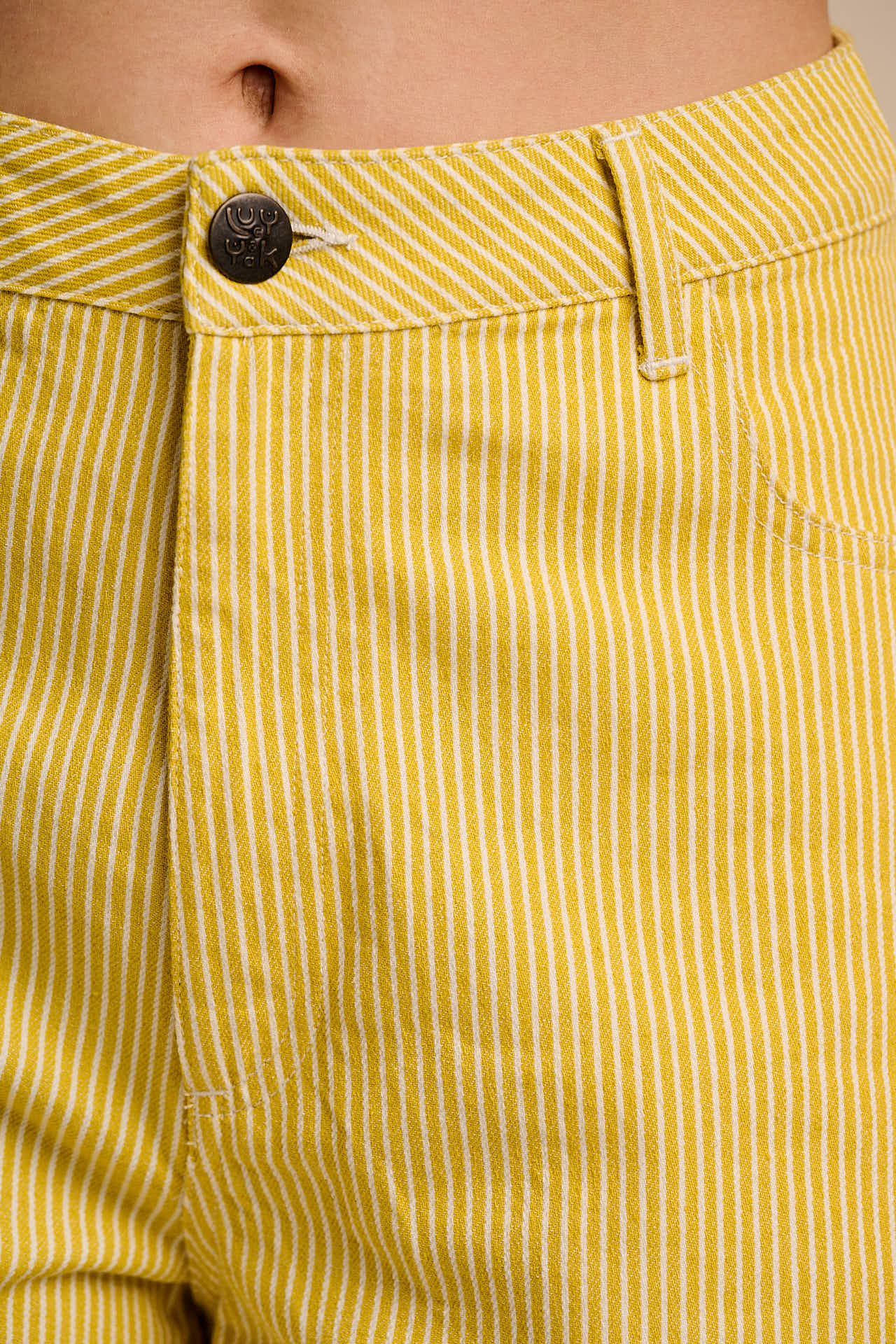 Lexi - High Waist Cotton Shorts in Lemon Hickory Stripe - Image 7
