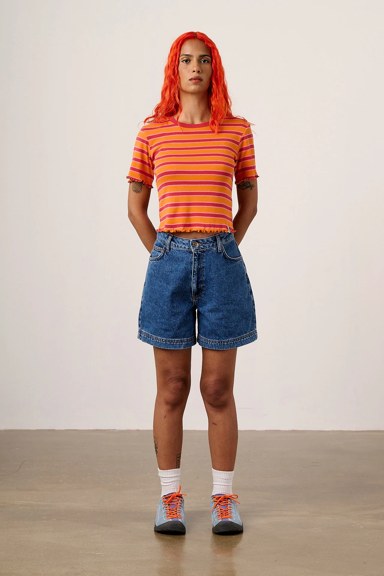 Lexi - Denim High Waist Shorts in Mid Wash Blue - Image 3