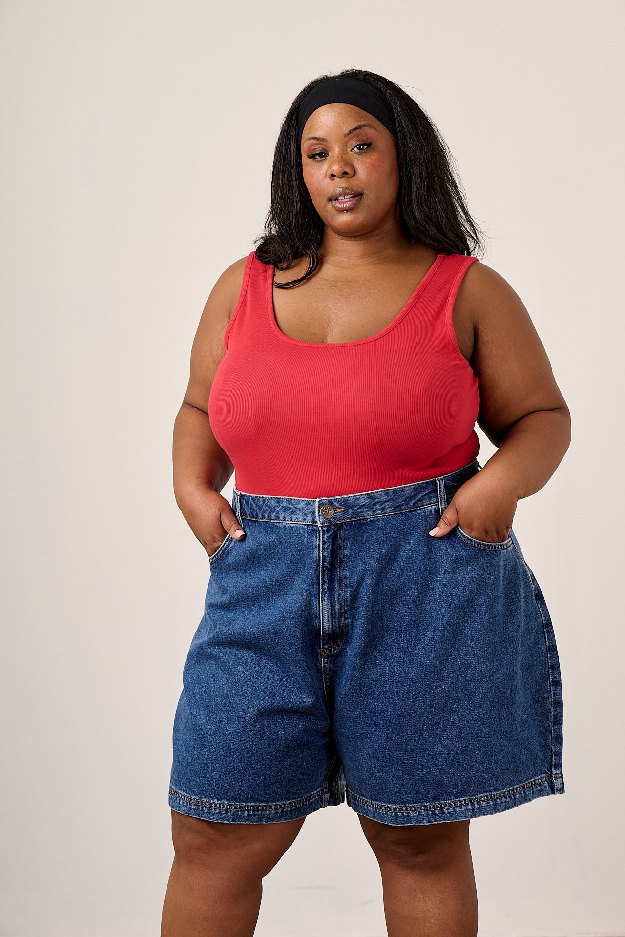 Lexi - Denim High Waist Shorts in Mid Wash Blue - Image 4
