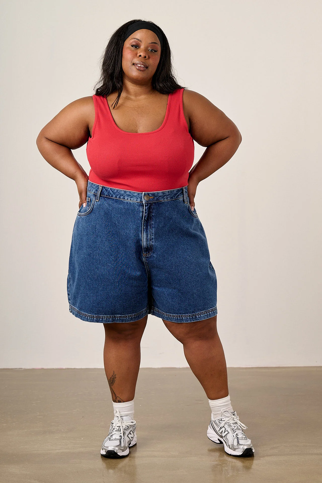 Lexi - Denim High Waist Shorts in Mid Wash Blue - Image 7