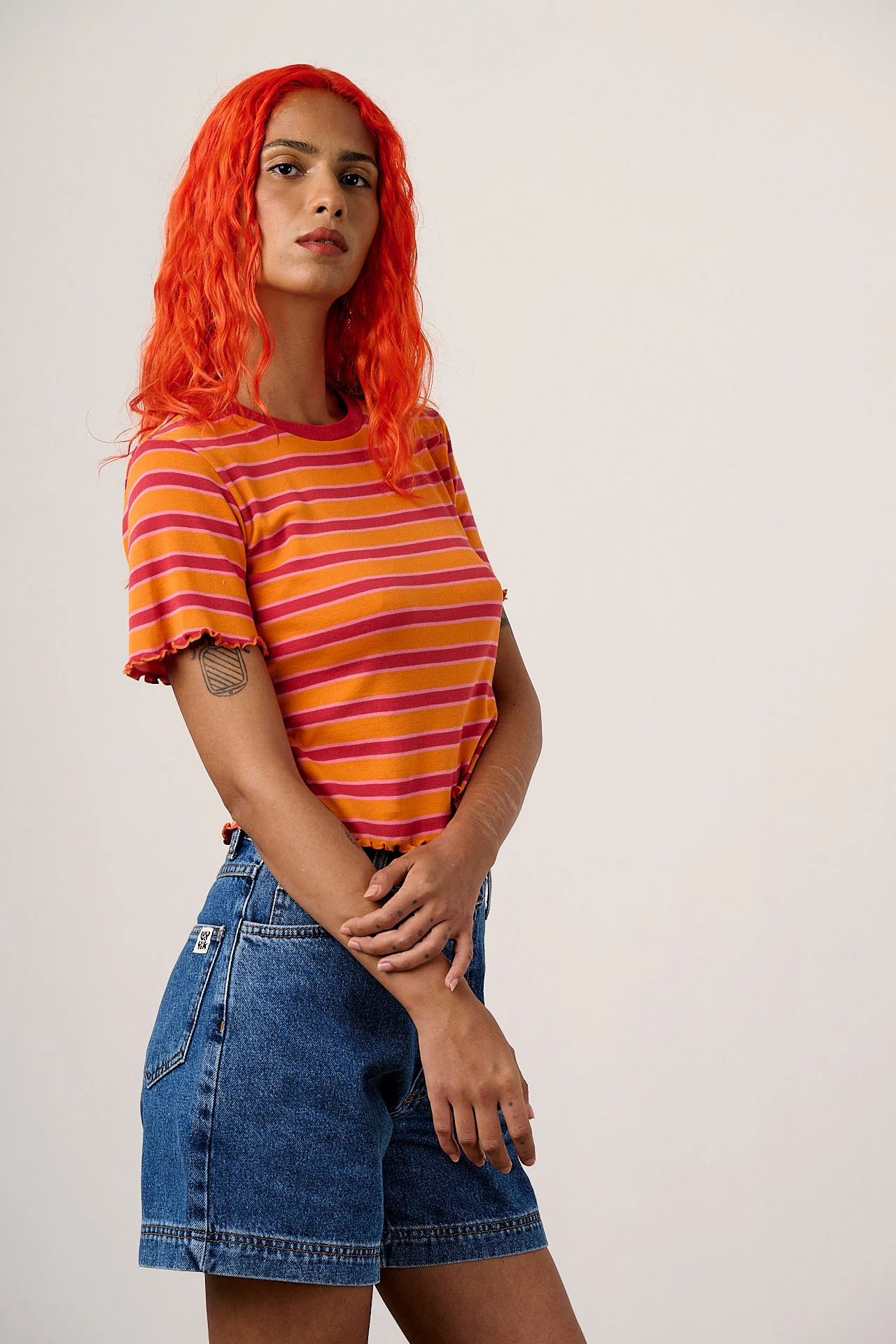 Lexi - Denim High Waist Shorts in Mid Wash Blue - Image 9