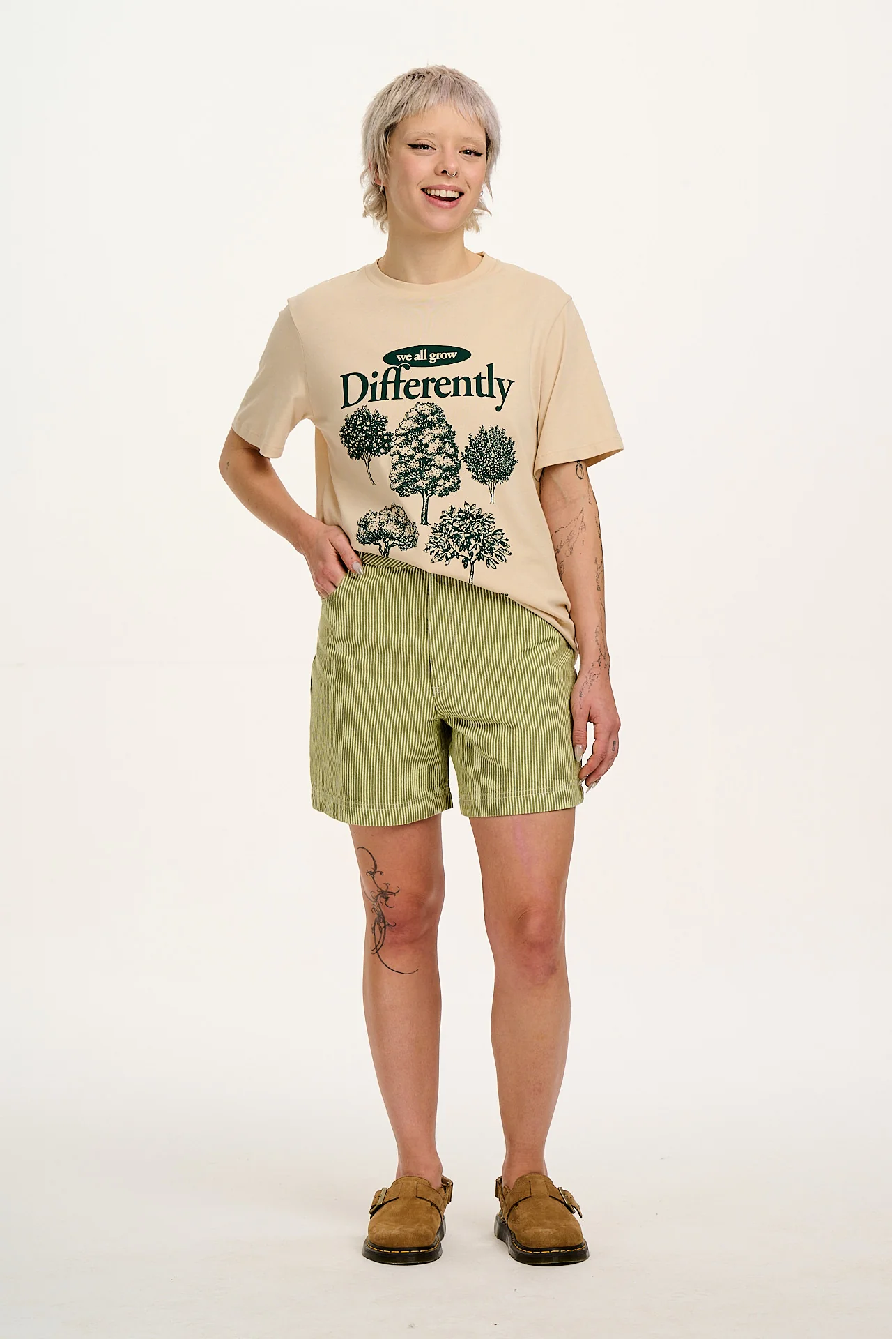 Lexi - High Waist Cotton Shorts in Green Hickory Stripe - Image 10