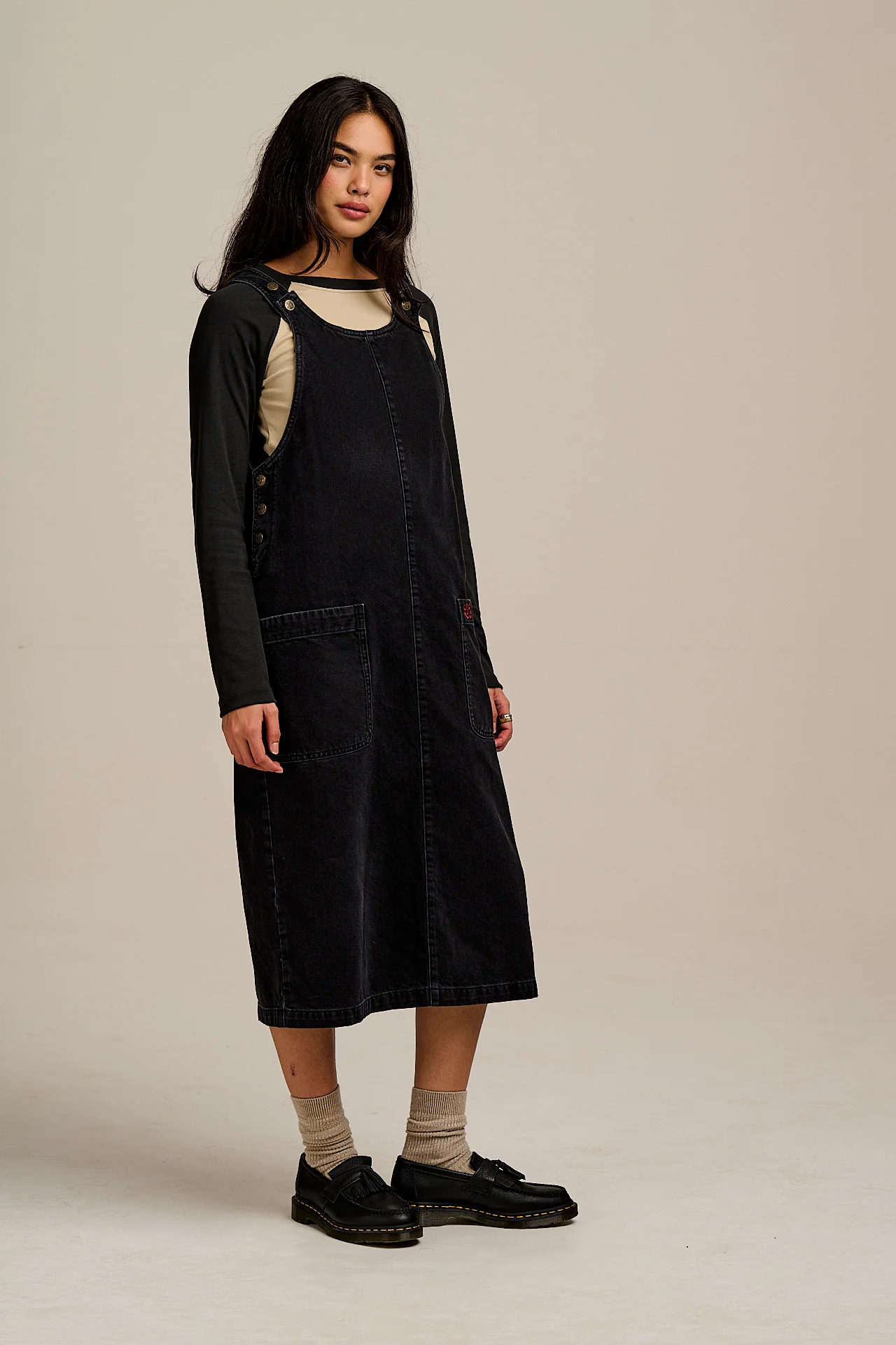 Lily - Denim Midi Dress in Blackwash Denim - Image 10