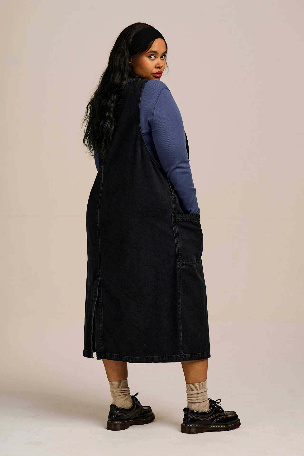 Lily - Denim Midi Dress in Blackwash Denim - Image 11