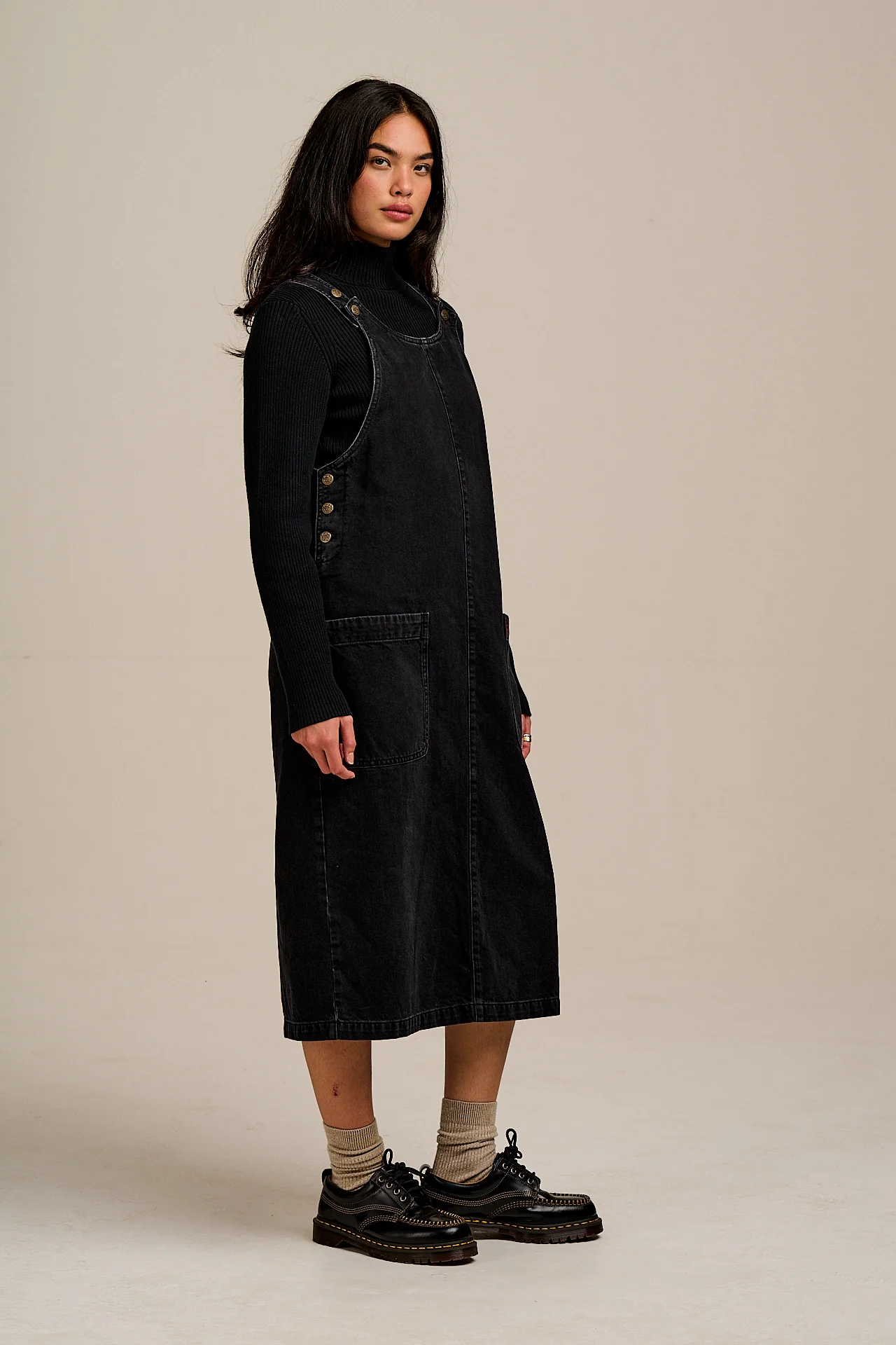 Lily - Denim Midi Dress in Blackwash Denim - Image 6