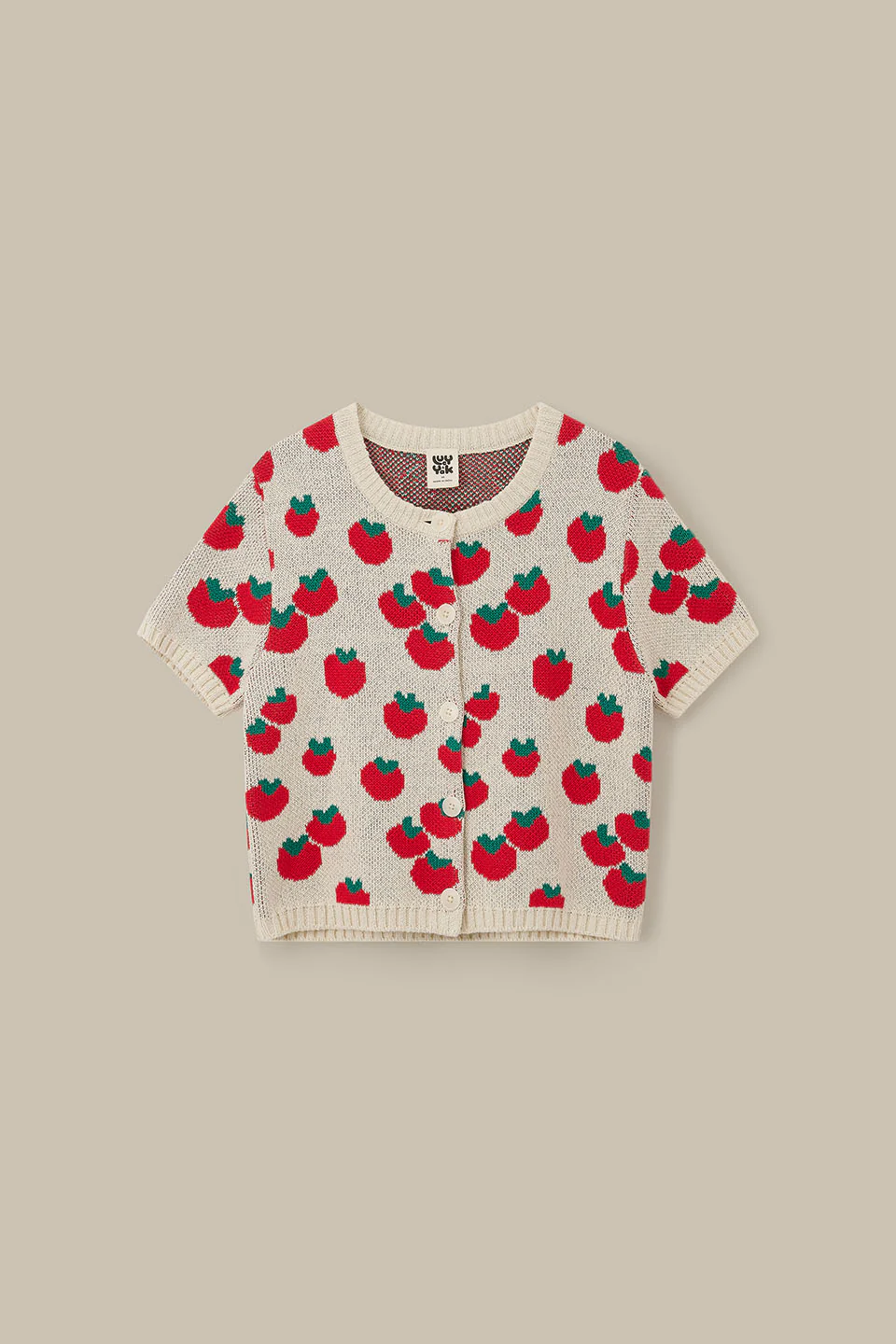 Lizzie - Cotton Short Sleeve Knitted Cardigan in Tomatoes - Image 7