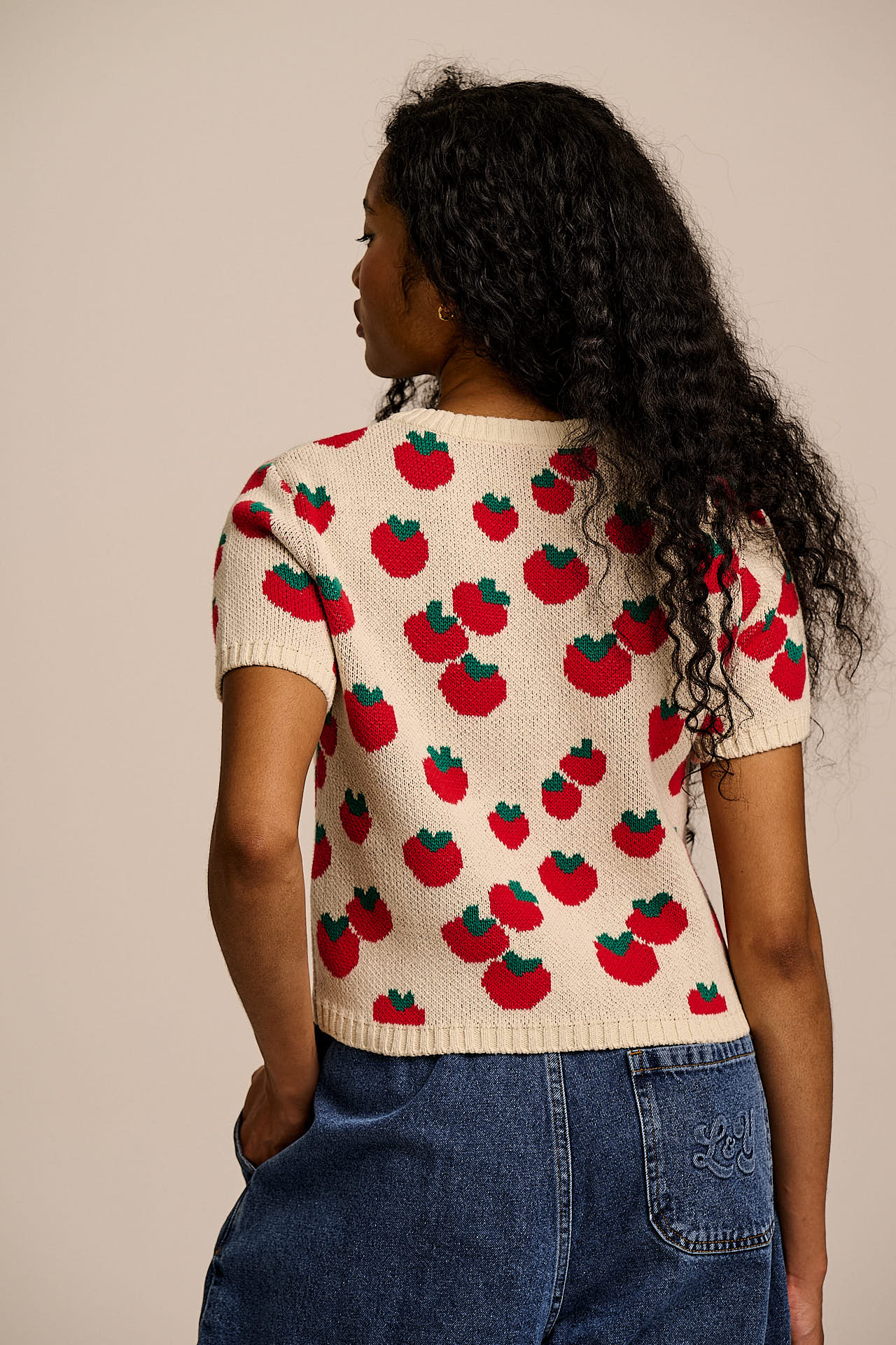 Lizzie - Cotton Short Sleeve Knitted Cardigan in Tomatoes - Image 9