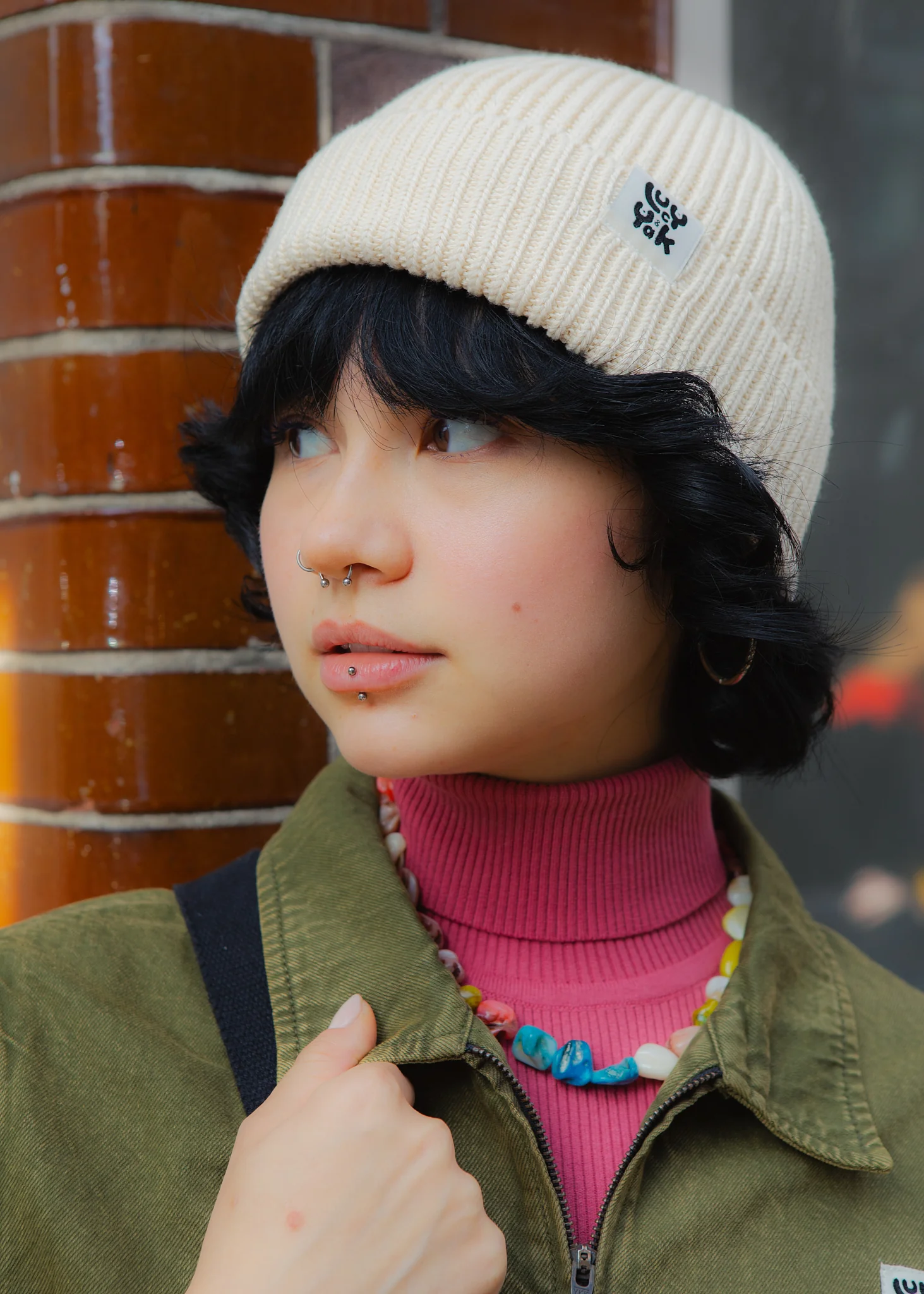 Luca - Knitted Cotton Beanie in Cream - Image 3