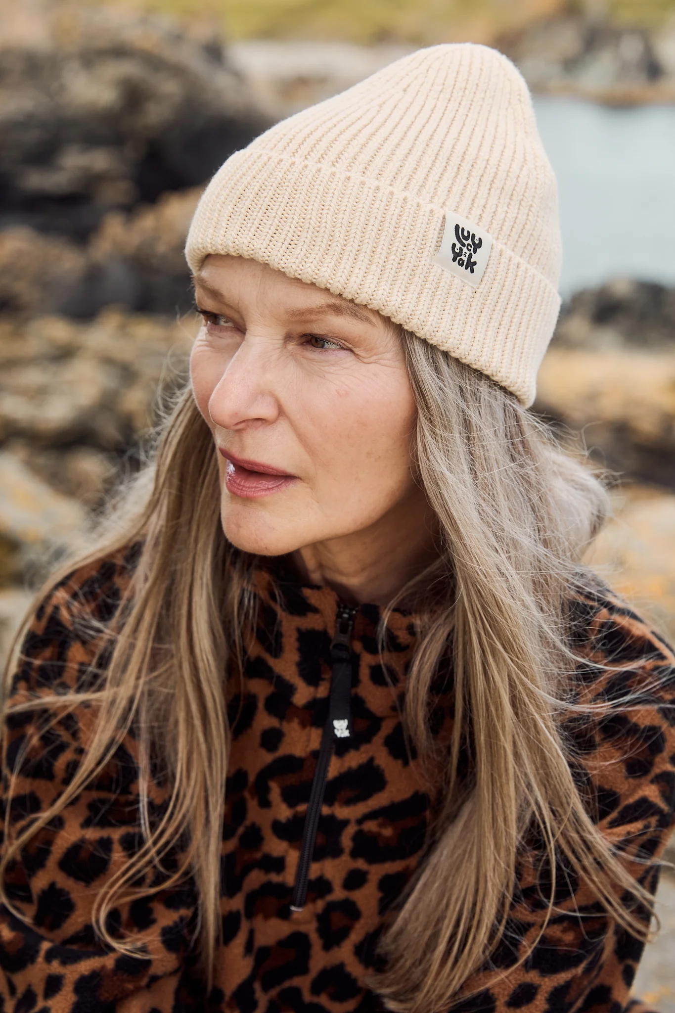 Luca - Knitted Cotton Beanie in Cream - Image 4