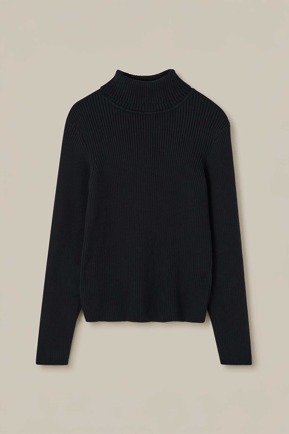 Eva - Knitted Roll Neck Long Sleeve Top in Black - Image 4