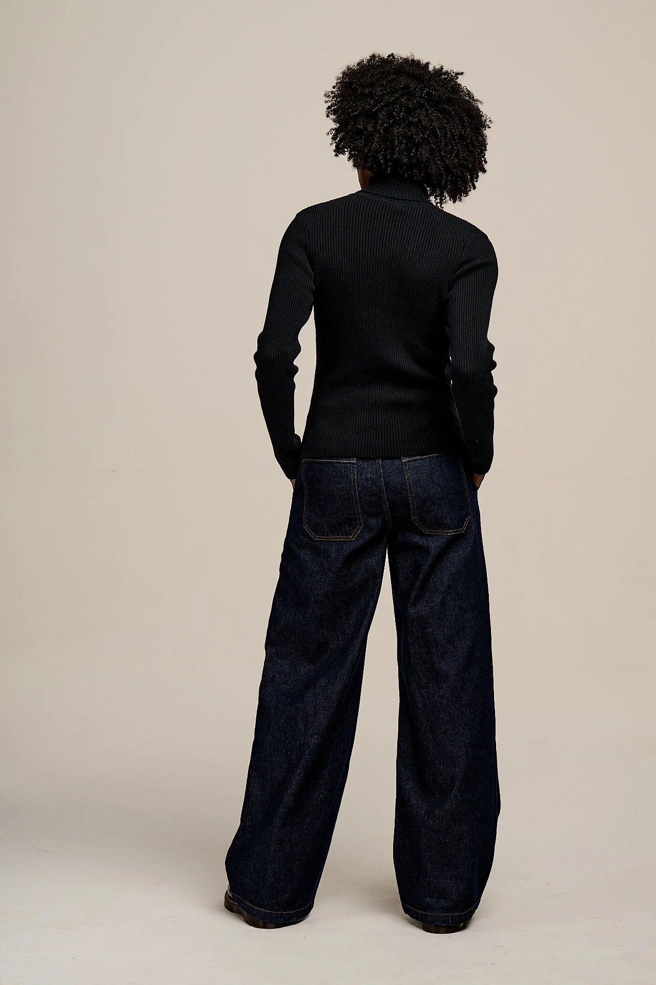 Eva - Knitted Roll Neck Long Sleeve Top in Black - Image 6