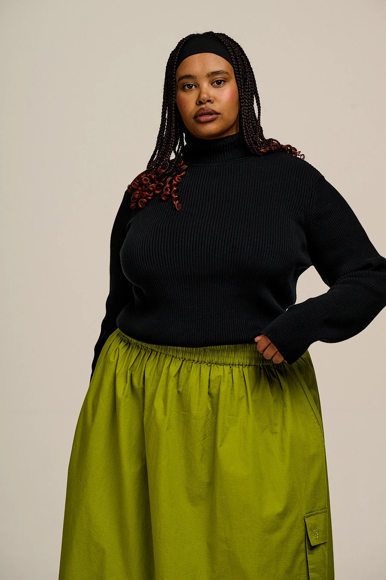 Eva - Knitted Roll Neck Long Sleeve Top in Black - Image 8